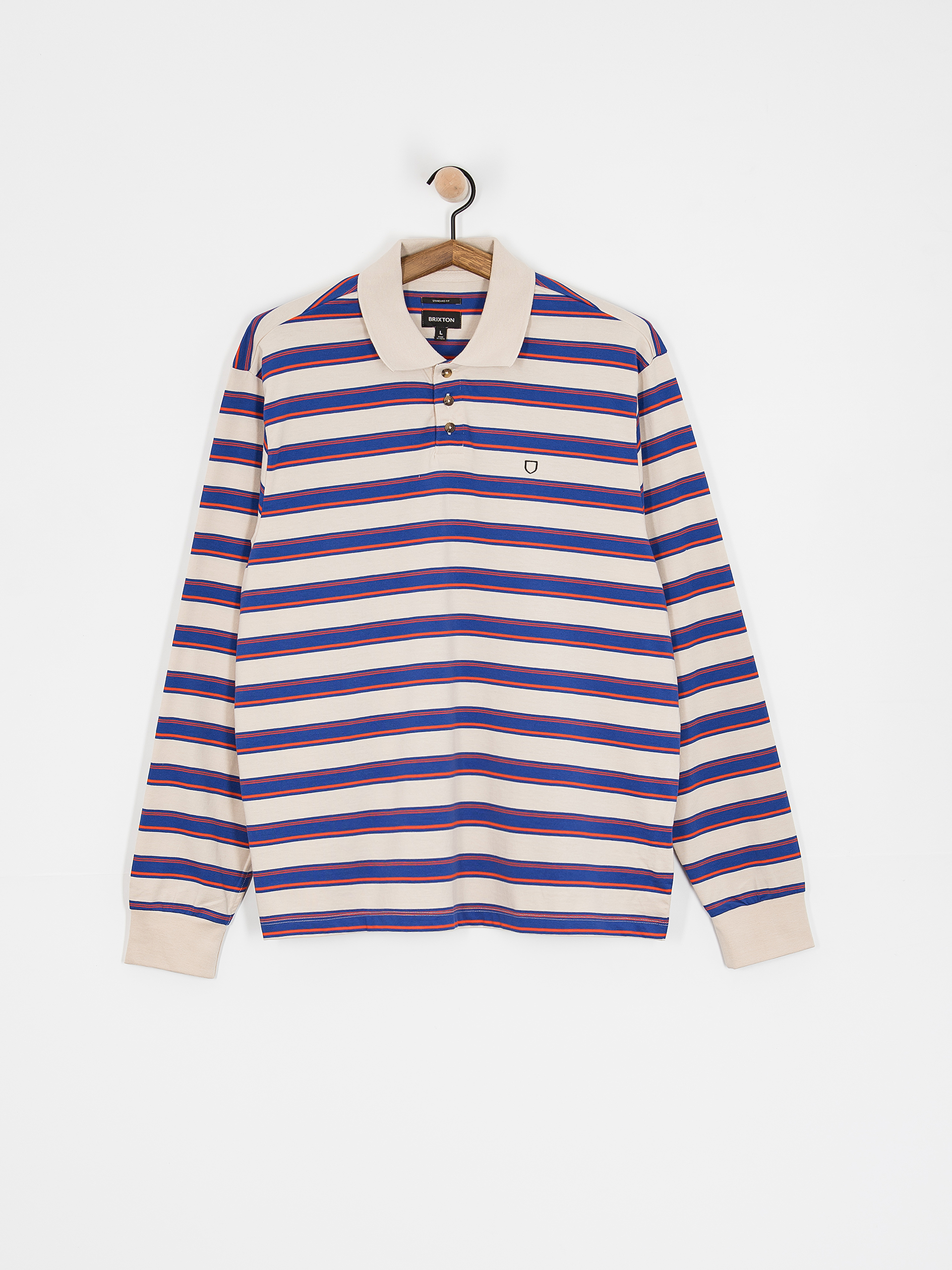 Brixton Vintage Stripe Polo Knit Longsleeve (electric blue/flame/whitecap)