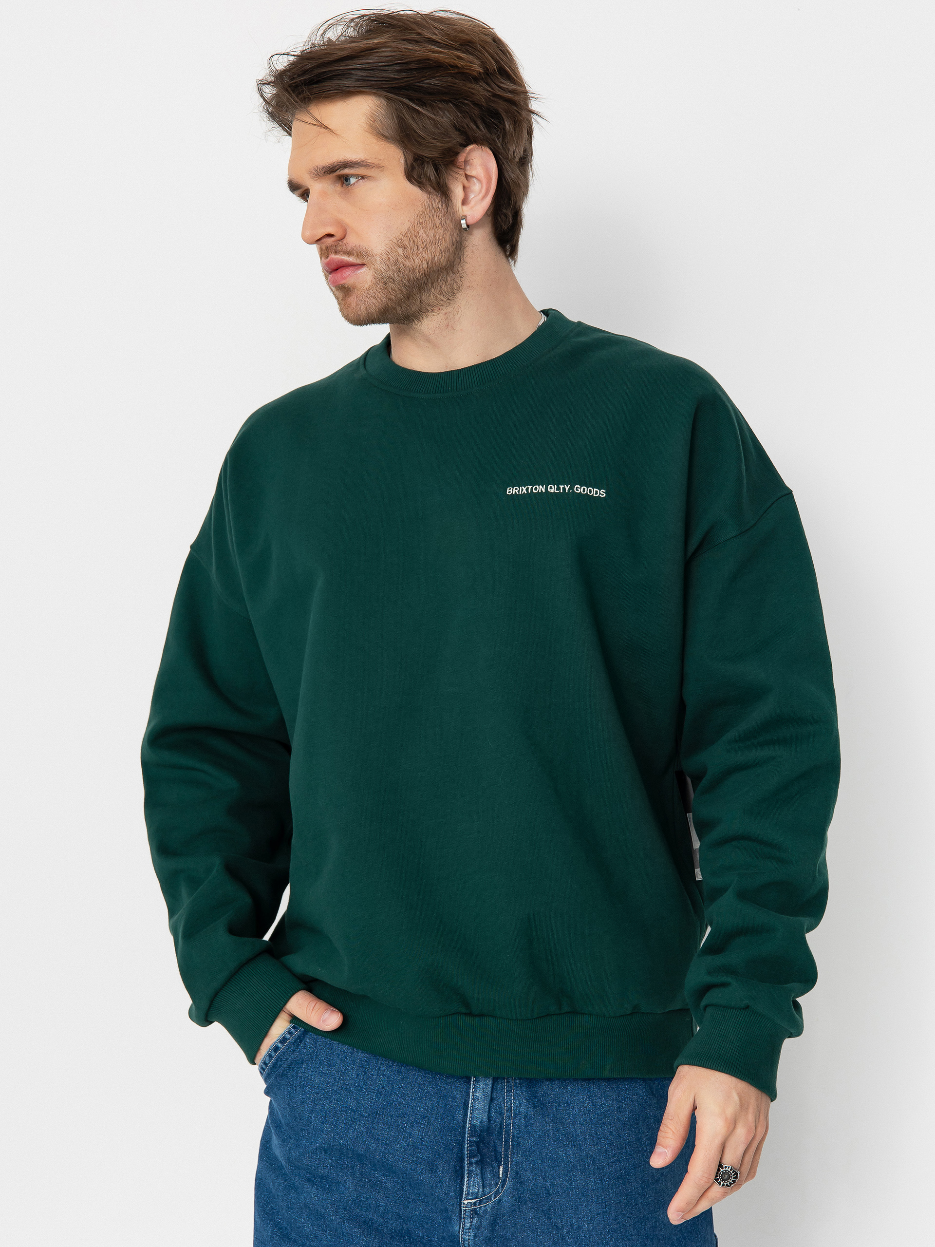 Brixton Embroidered Heavy Weight Crew Sweatshirt (deep emerald)