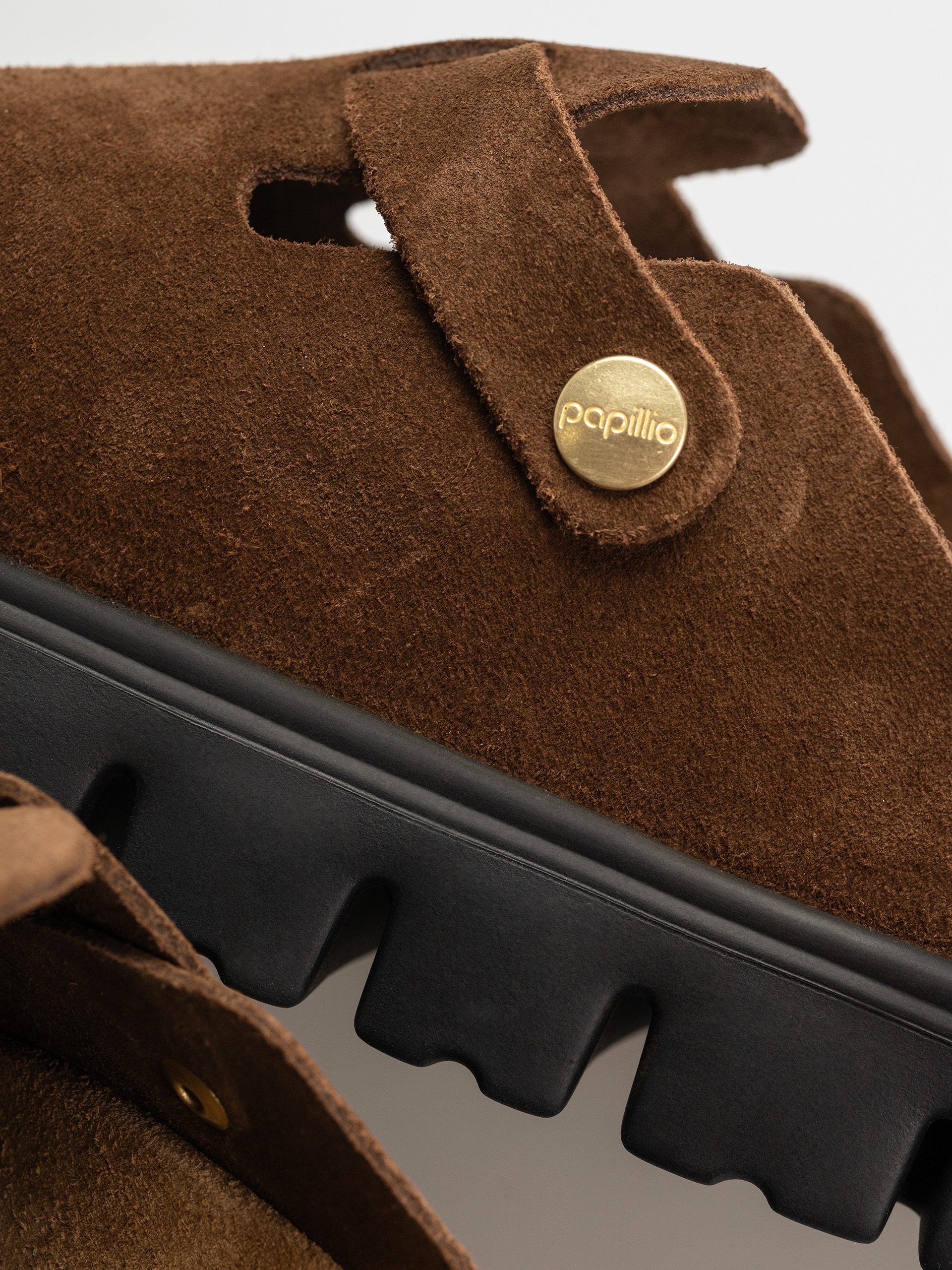 Birkenstock Flip Flops Boston Chunky Suede Narrow Wmn (dark tea/black)