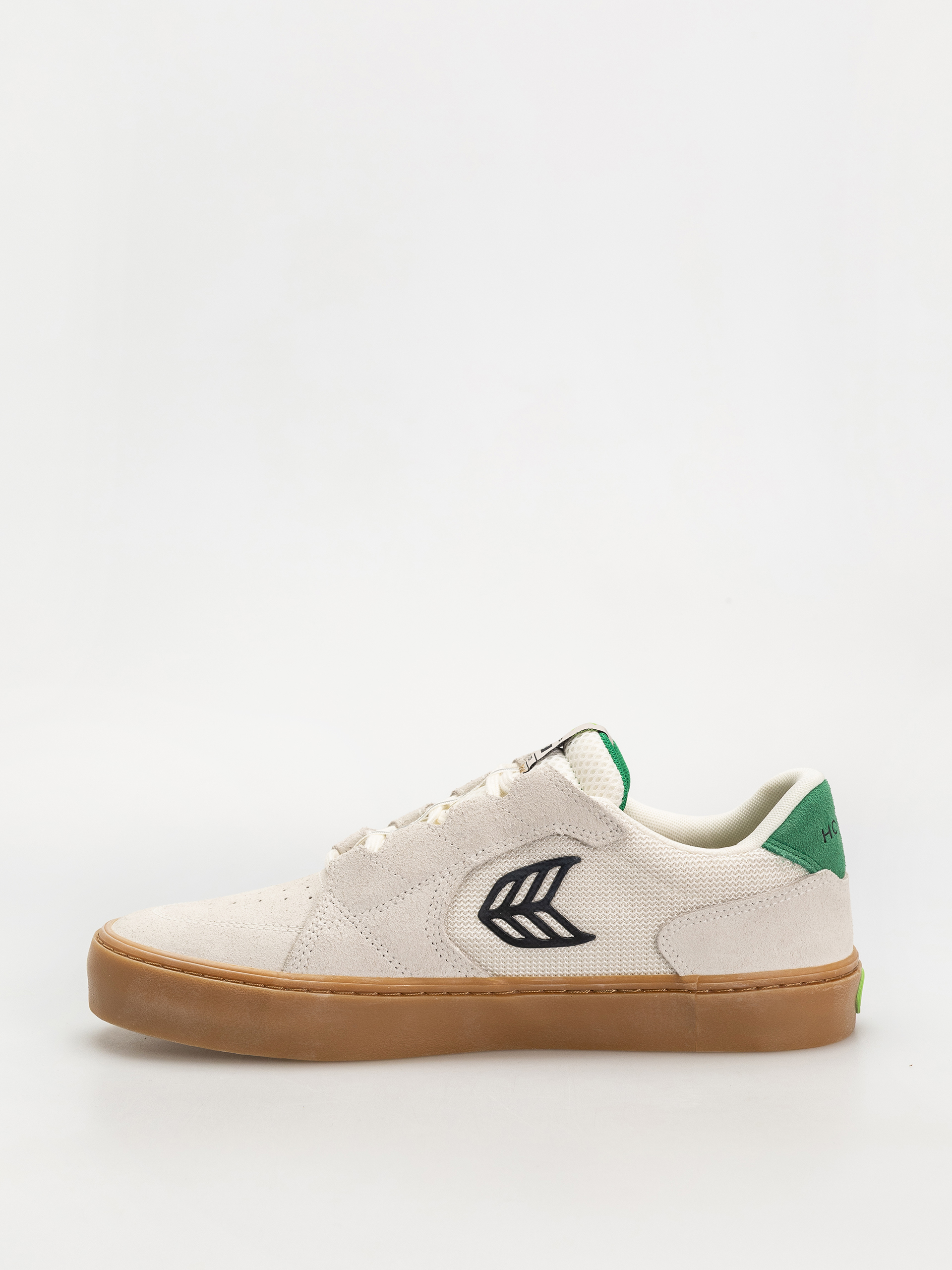 Cariuma T20 Pro Shoes (gum smoke white suede and mesh black logo green)