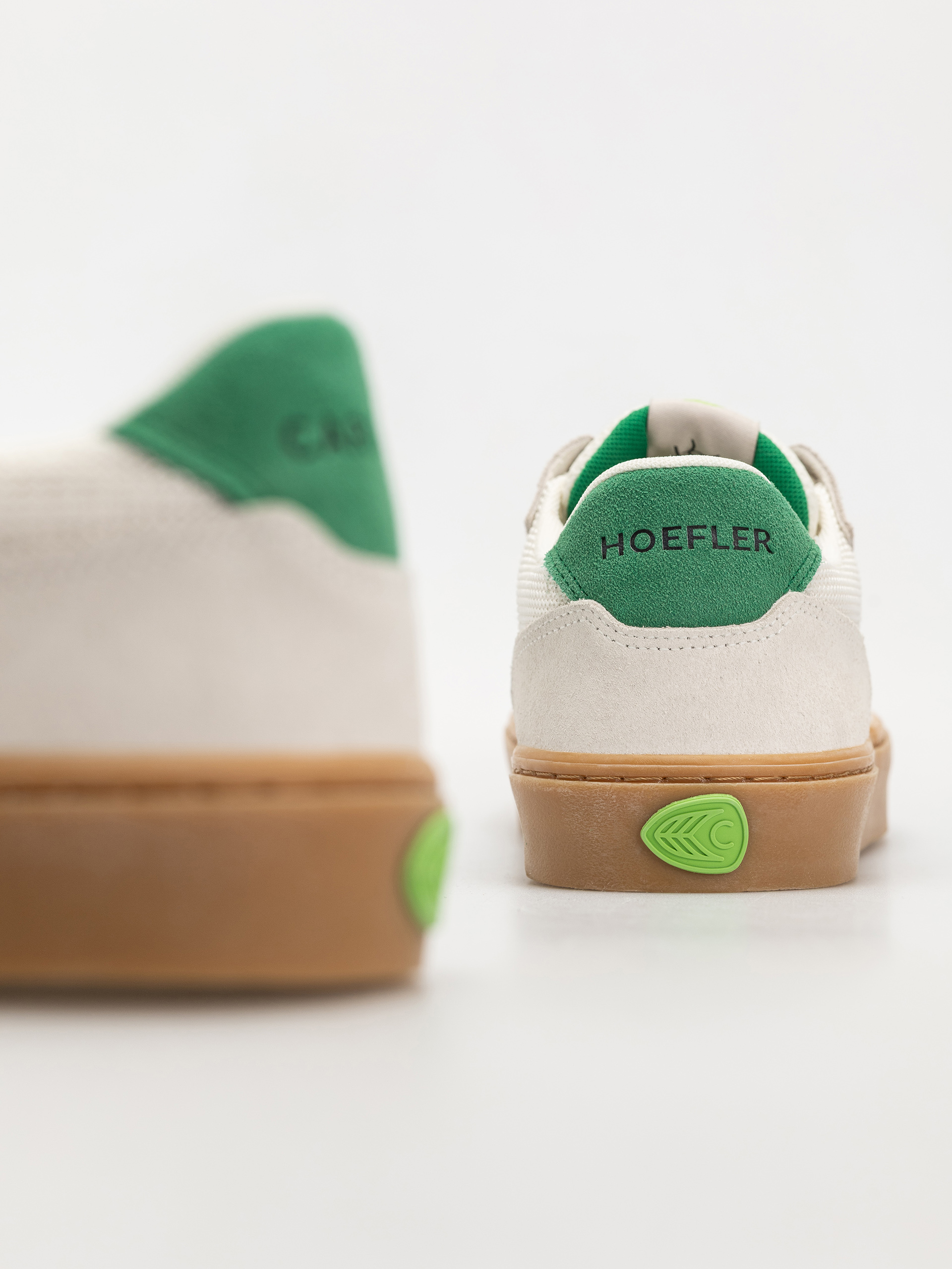 Cariuma T20 Pro Shoes (gum smoke white suede and mesh black logo green)