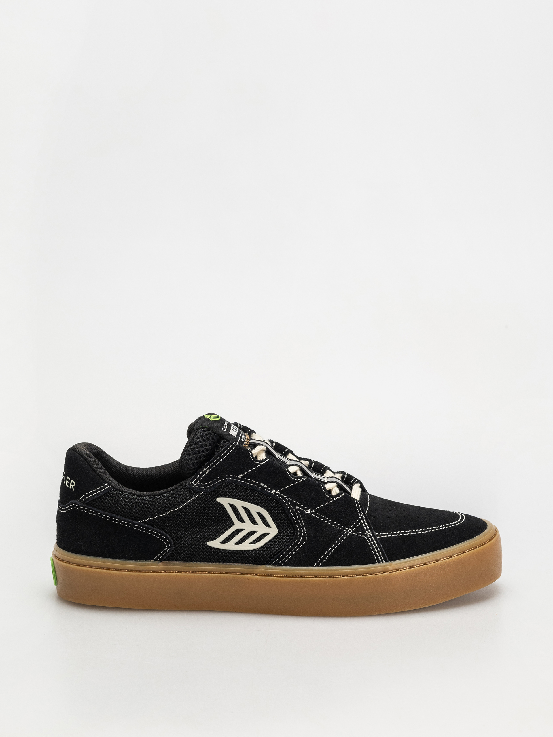 Cariuma T20 Pro Shoes (gum black suede and mesh ivory logo contrast thread)