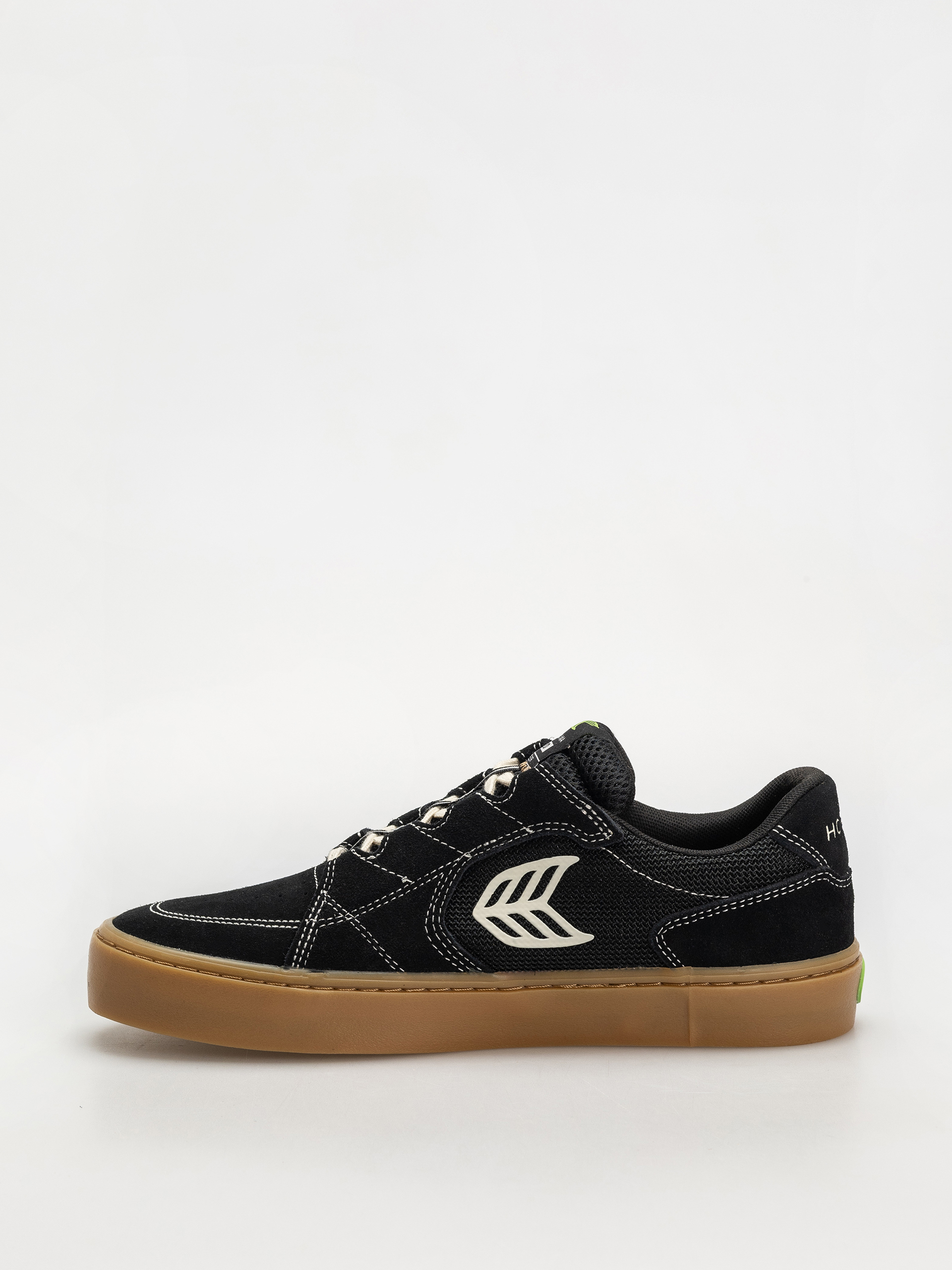 Cariuma T20 Pro Shoes (gum black suede and mesh ivory logo contrast thread)