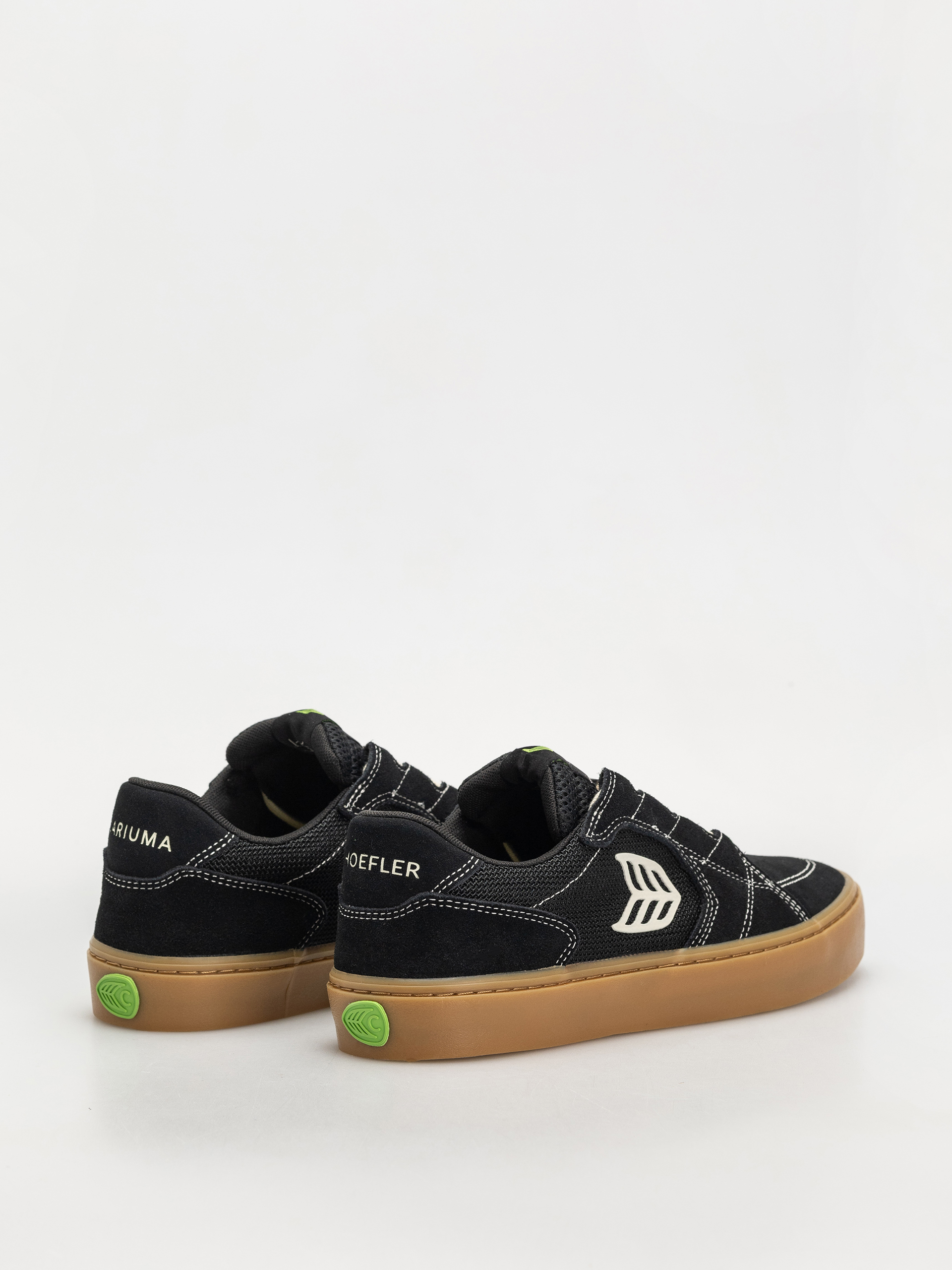 Cariuma T20 Pro Shoes (gum black suede and mesh ivory logo contrast thread)