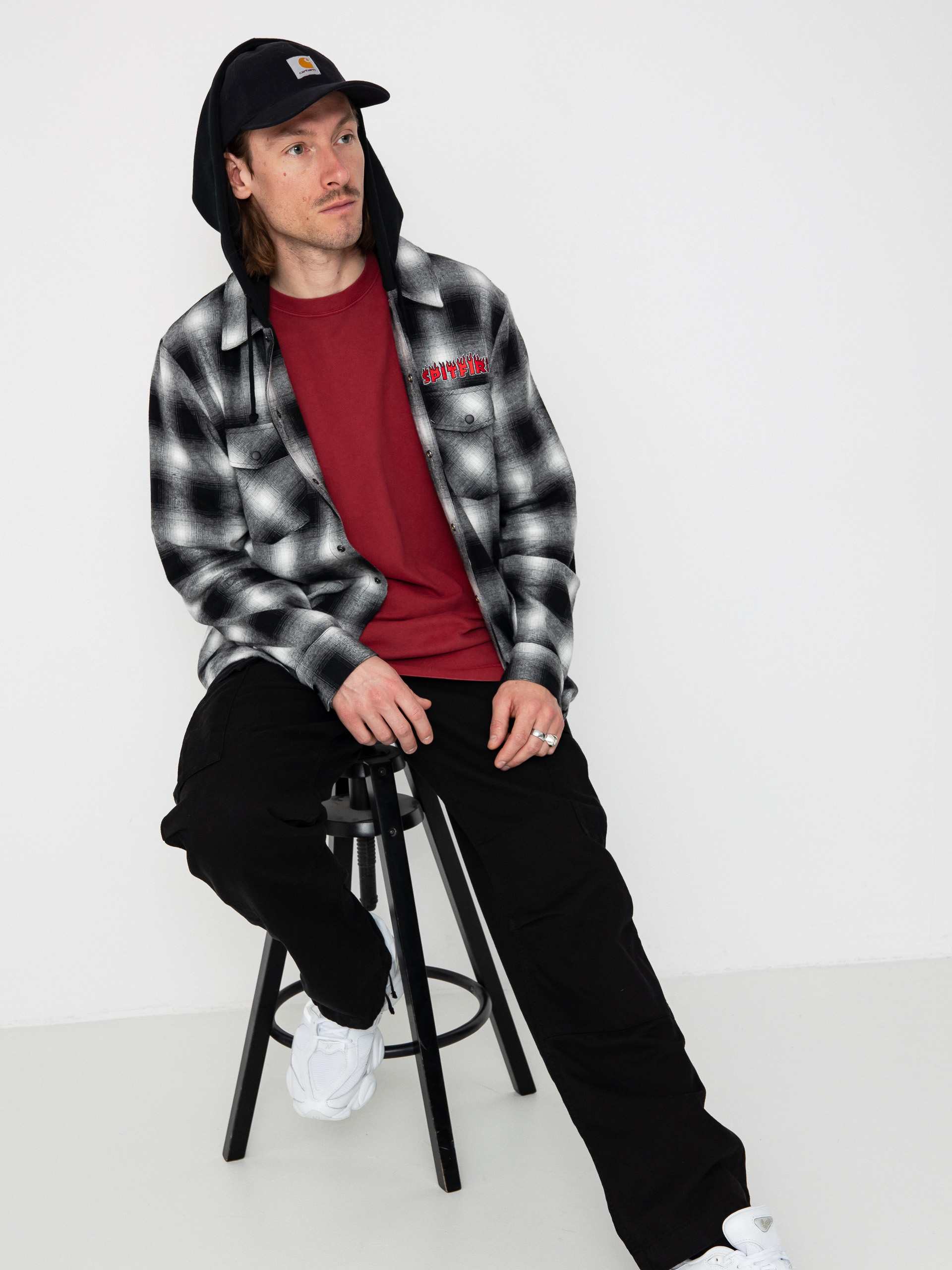 Spitfire Demonseed Hooded Flannel Shirt (black/white/multi color embroideries)