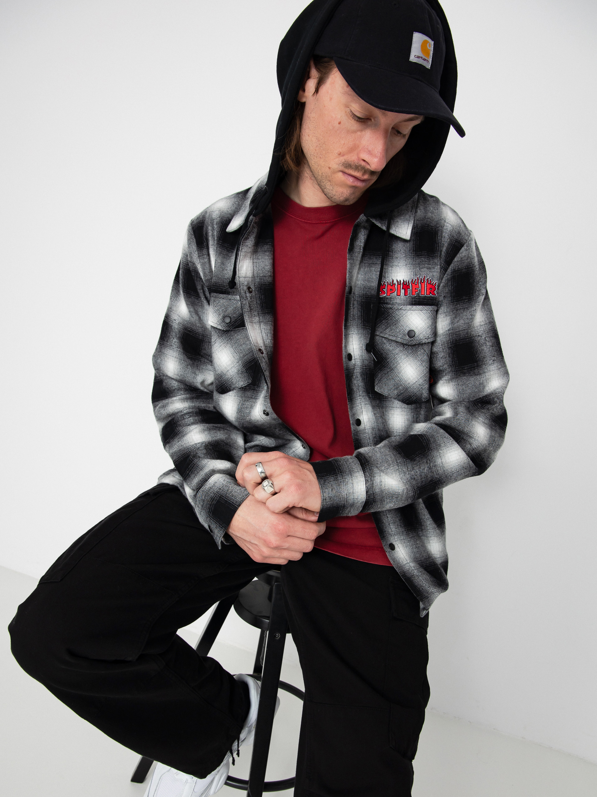 Spitfire Demonseed Hooded Flannel Hemd (black/white/multi color embroideries)