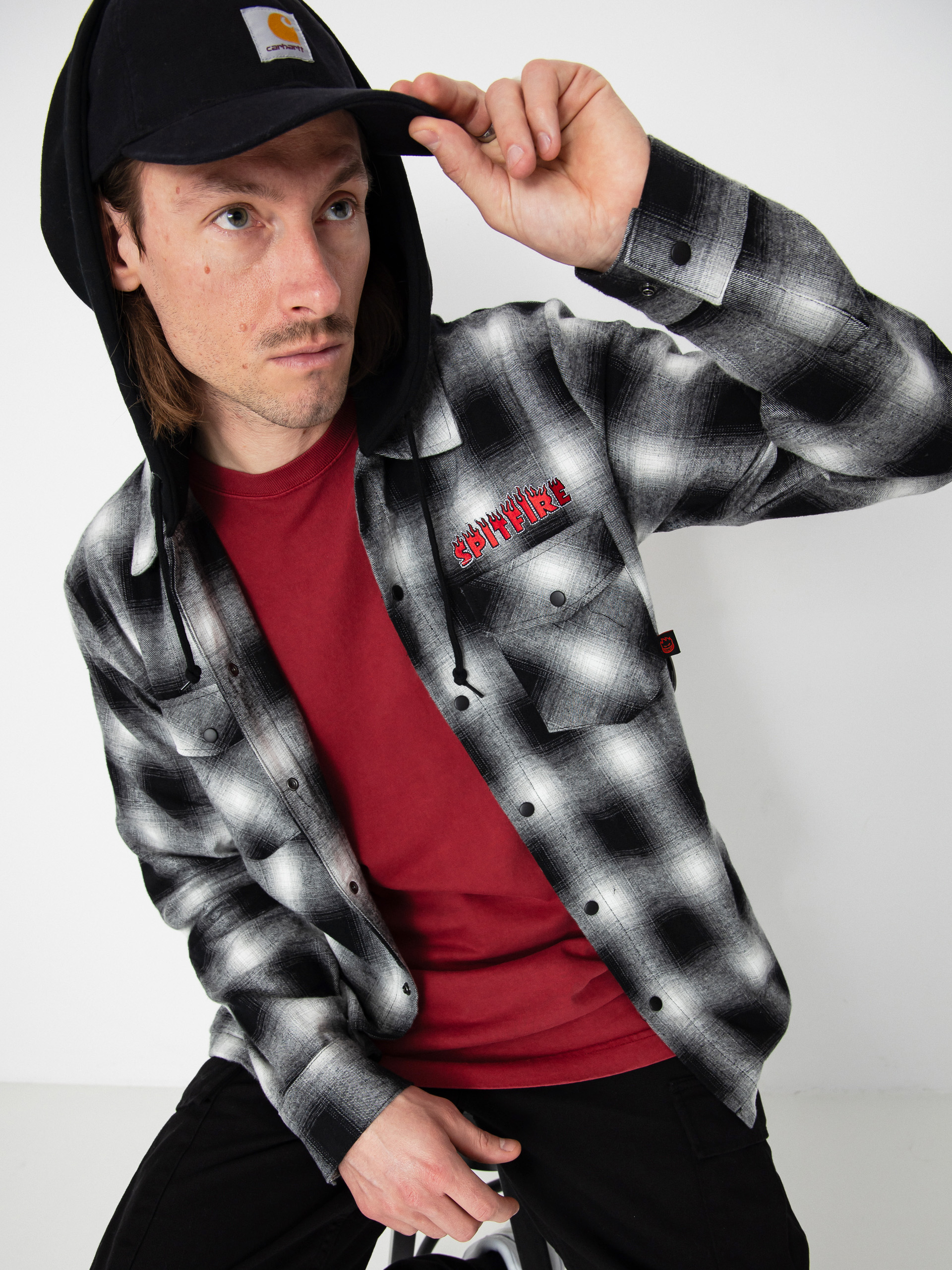 Spitfire Demonseed Hooded Flannel Hemd (black/white/multi color embroideries)