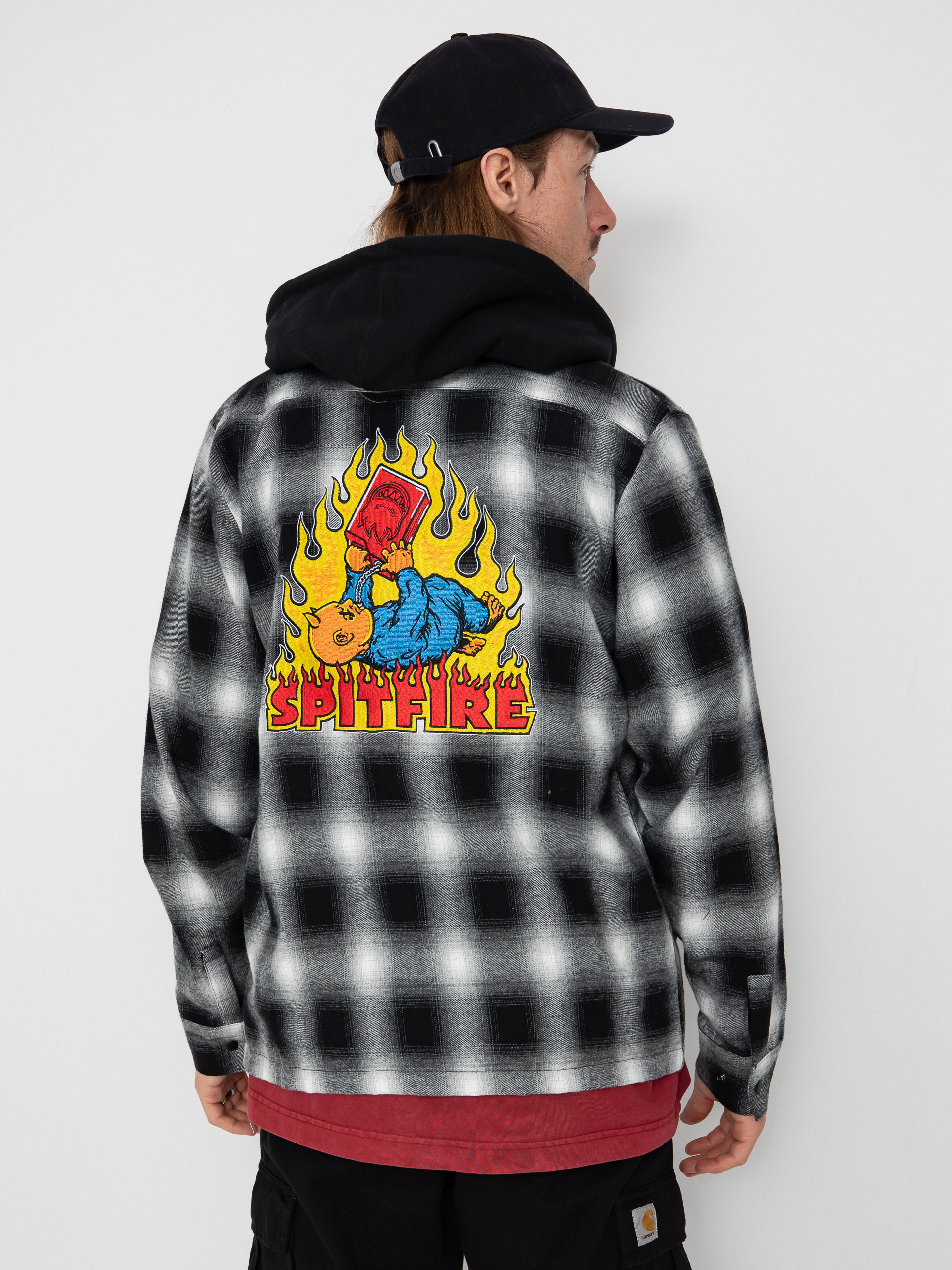 Spitfire Demonseed Hooded Flannel Shirt (black/white/multi color embroideries)