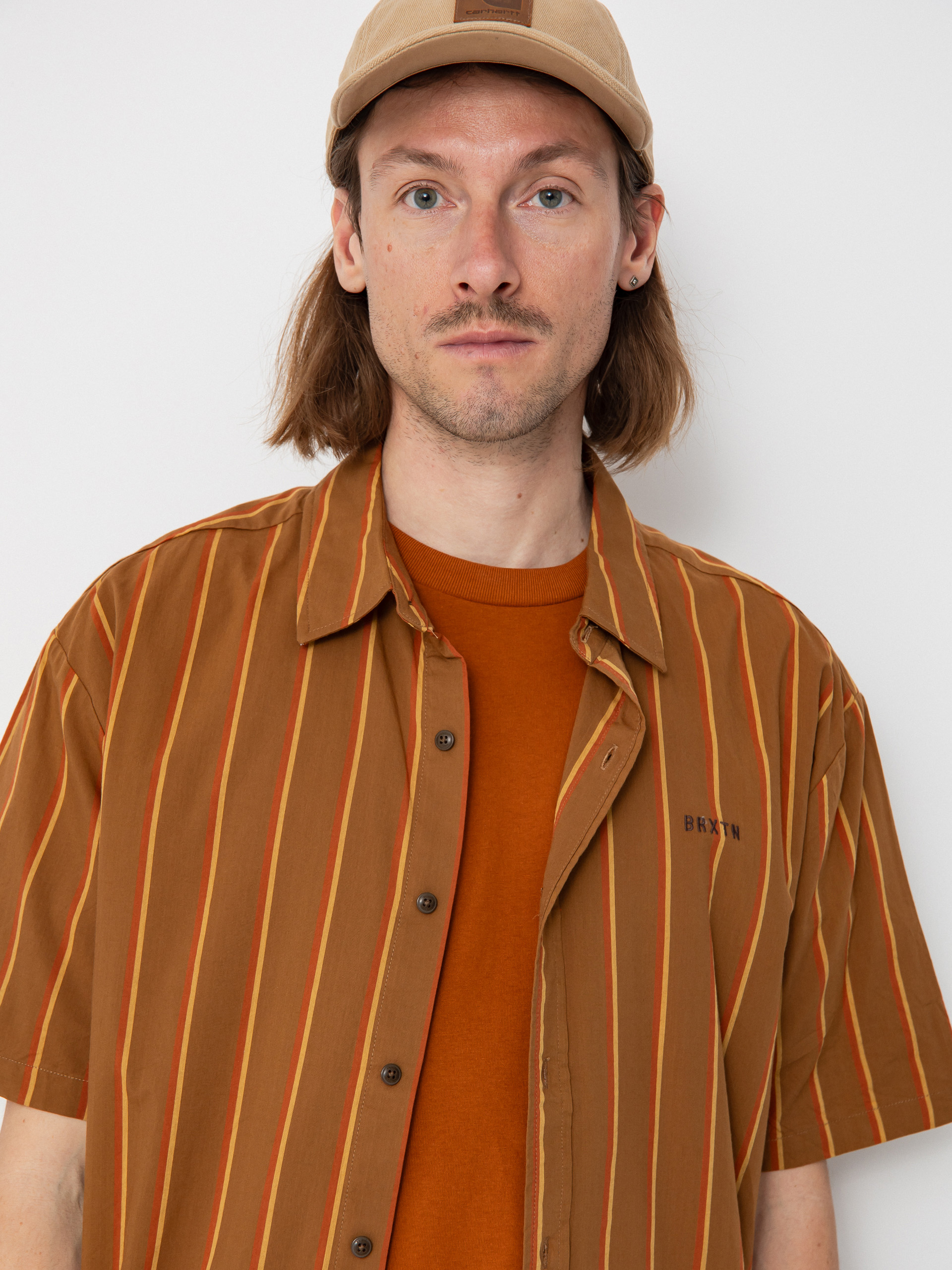 Brixton Cru Stripe Hemd (washed copper/burnt red/sunset)
