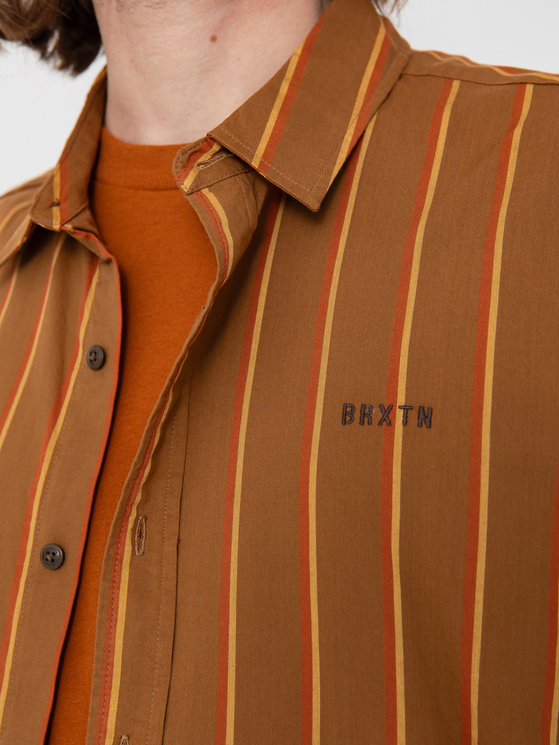Brixton Cru Stripe Hemd (washed copper/burnt red/sunset)