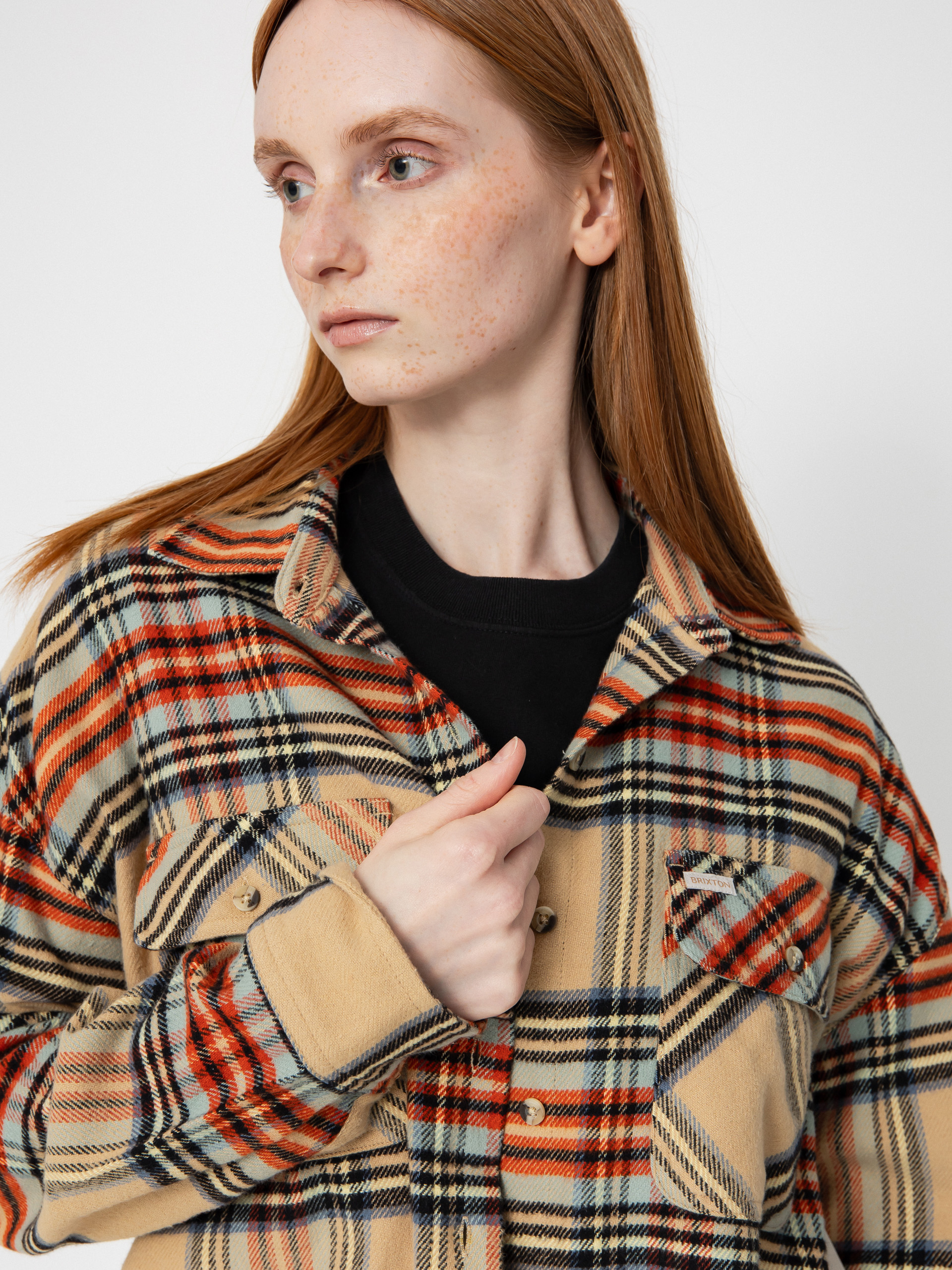 Brixton Bowery Classic Flannel Shirt Wmn (sand/burnt brick/black plaid)