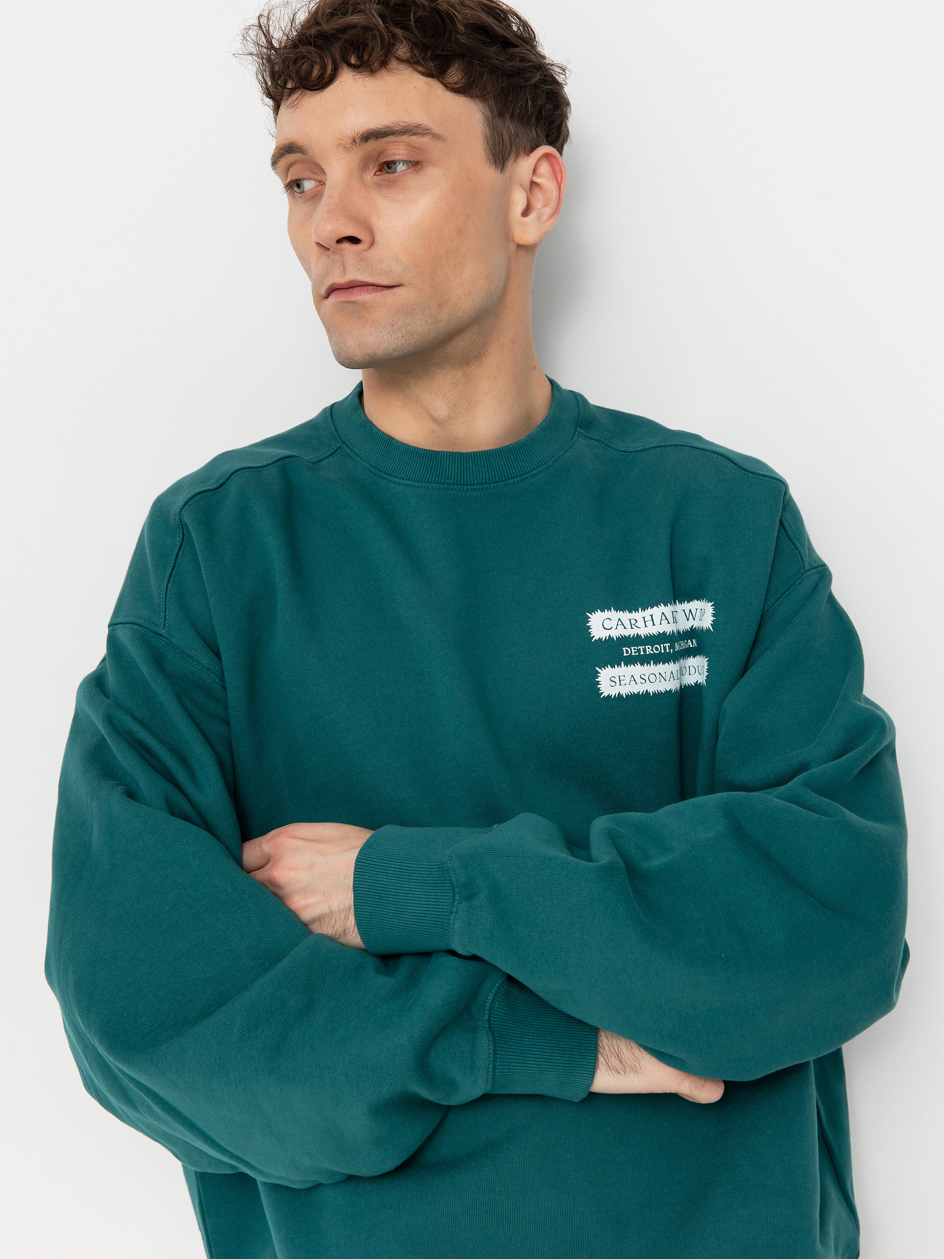 【carhartt】\"Catalogue Sweatshirt\"ロゴスウェットシャツ/green Carhartt WIP catalogue graphic sweatshirt in green | ASOS