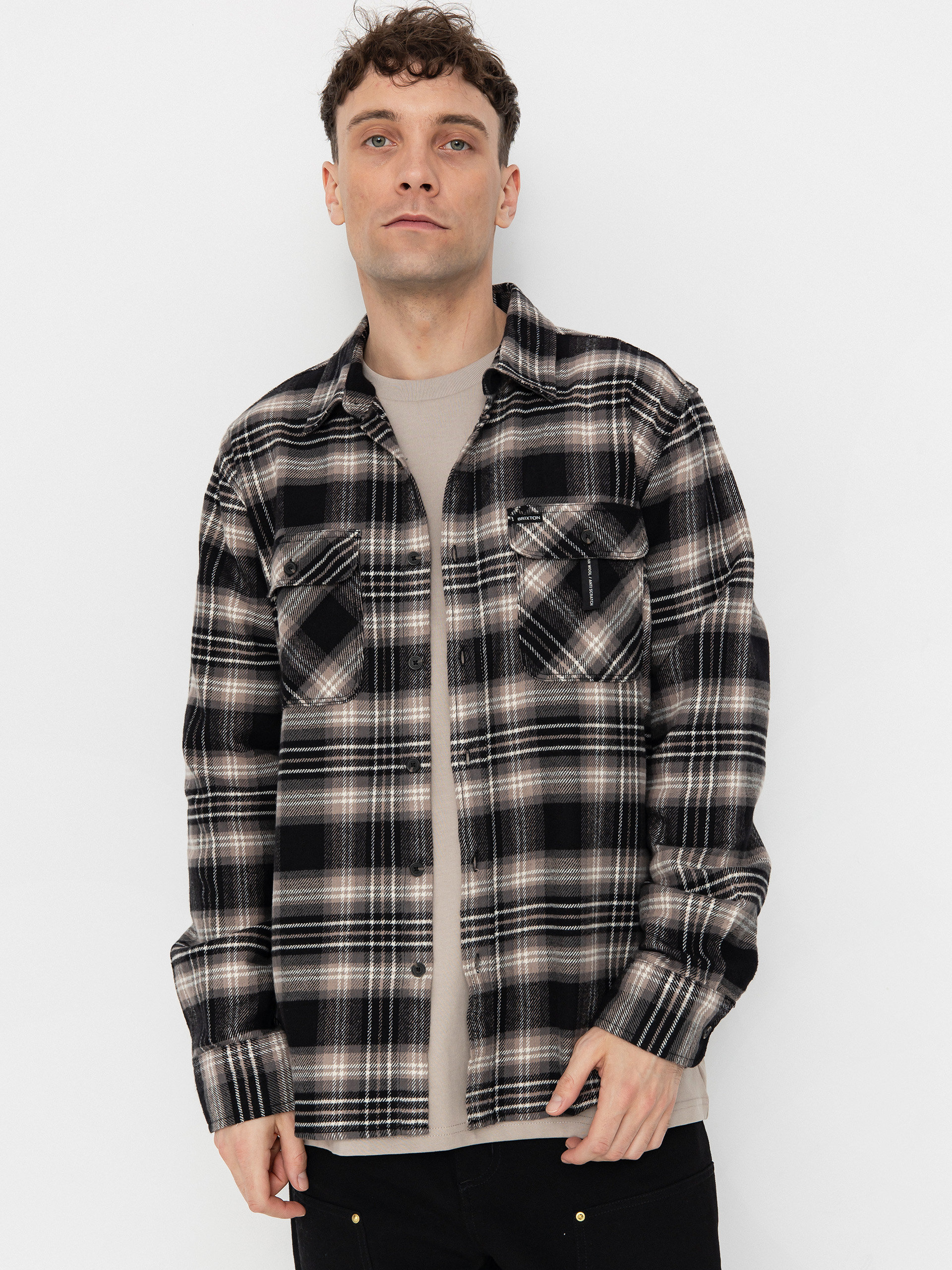 Brixton Bowery Flannel Hemd (black/charcoal/beige)
