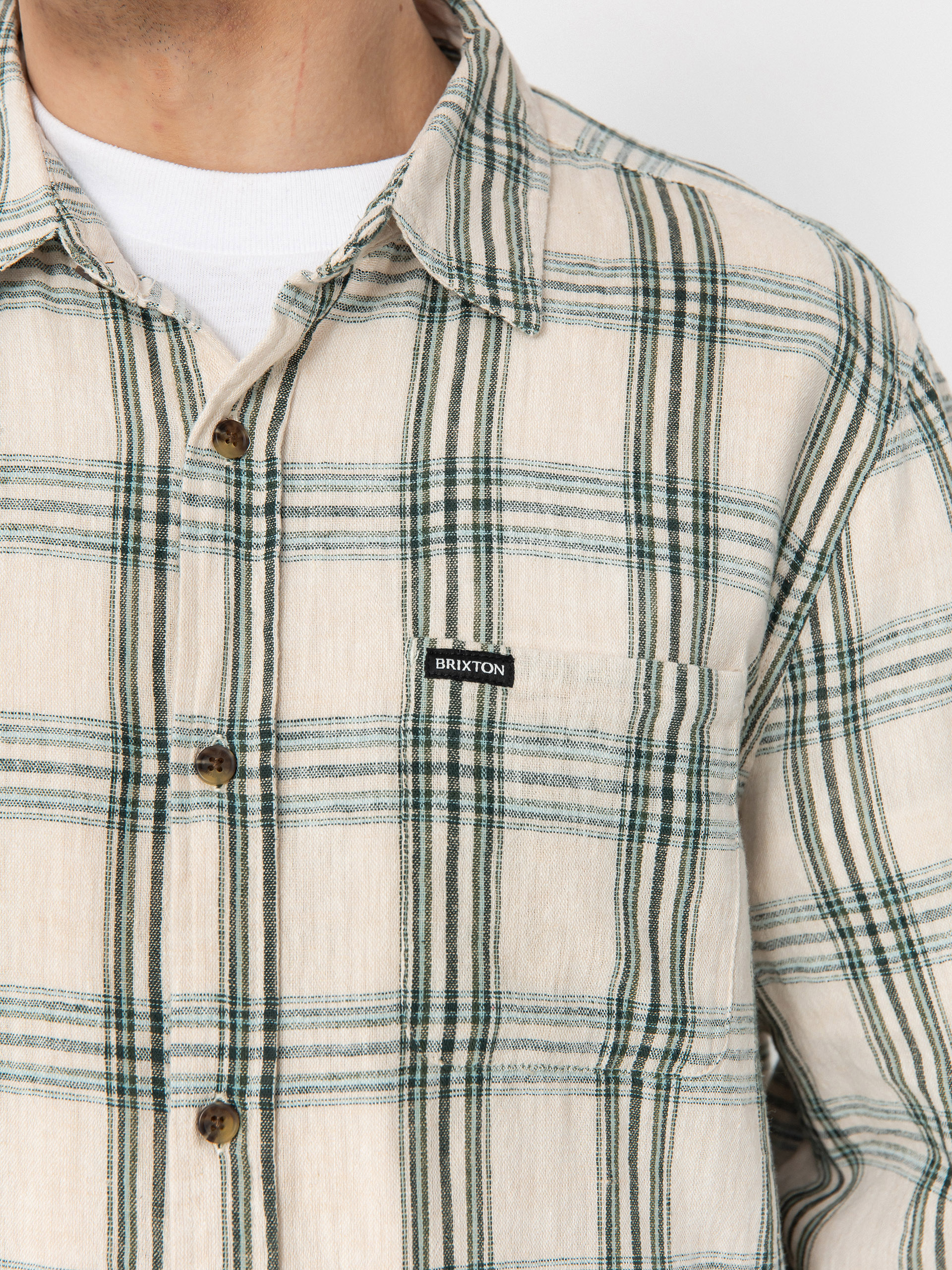 Brixton Charter Linen Blend Ls Hemd (off white/ivy green plaid)