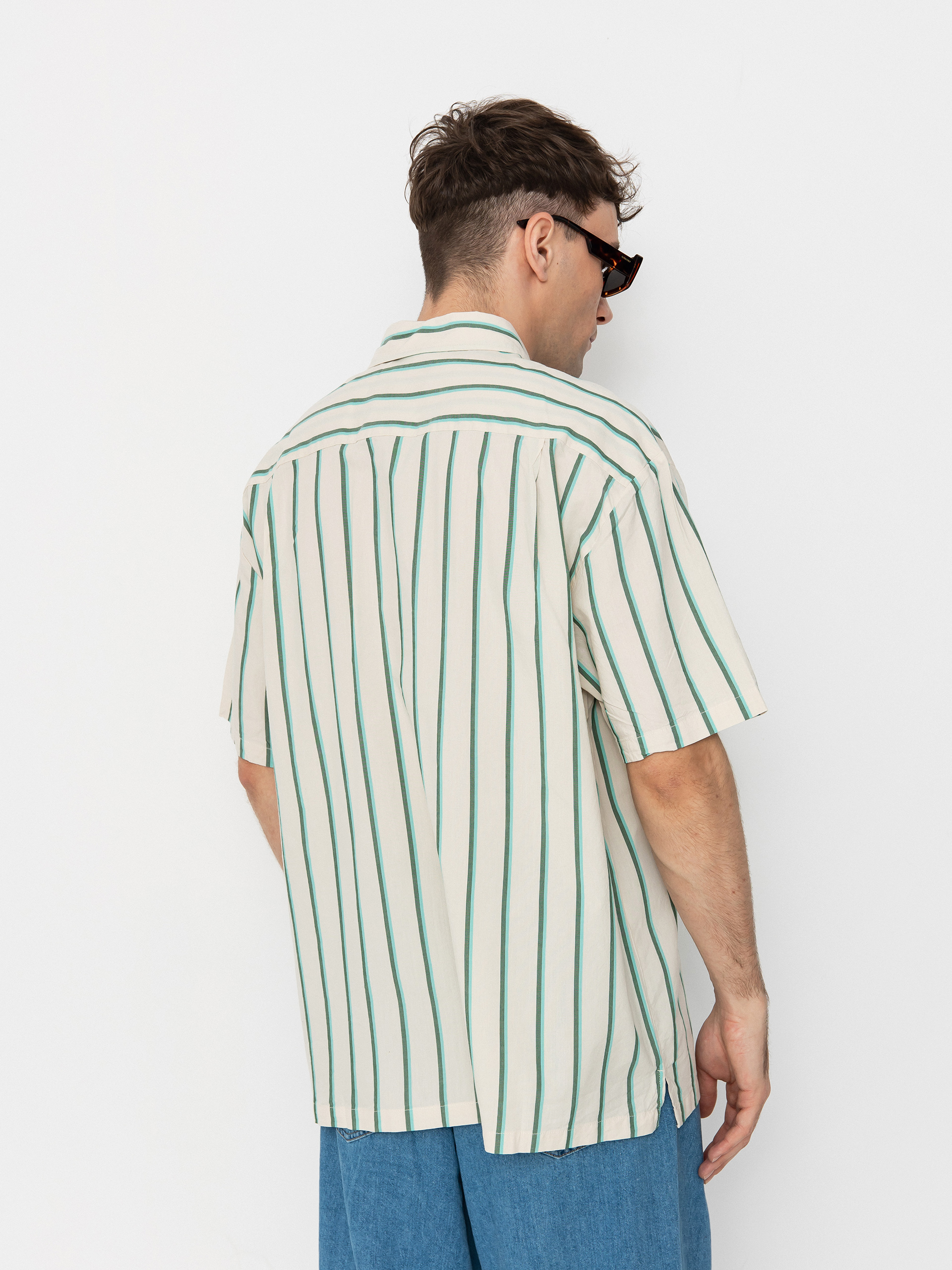 Brixton Cru Stripe Shirt (beige/pine needle/aquatic gree)