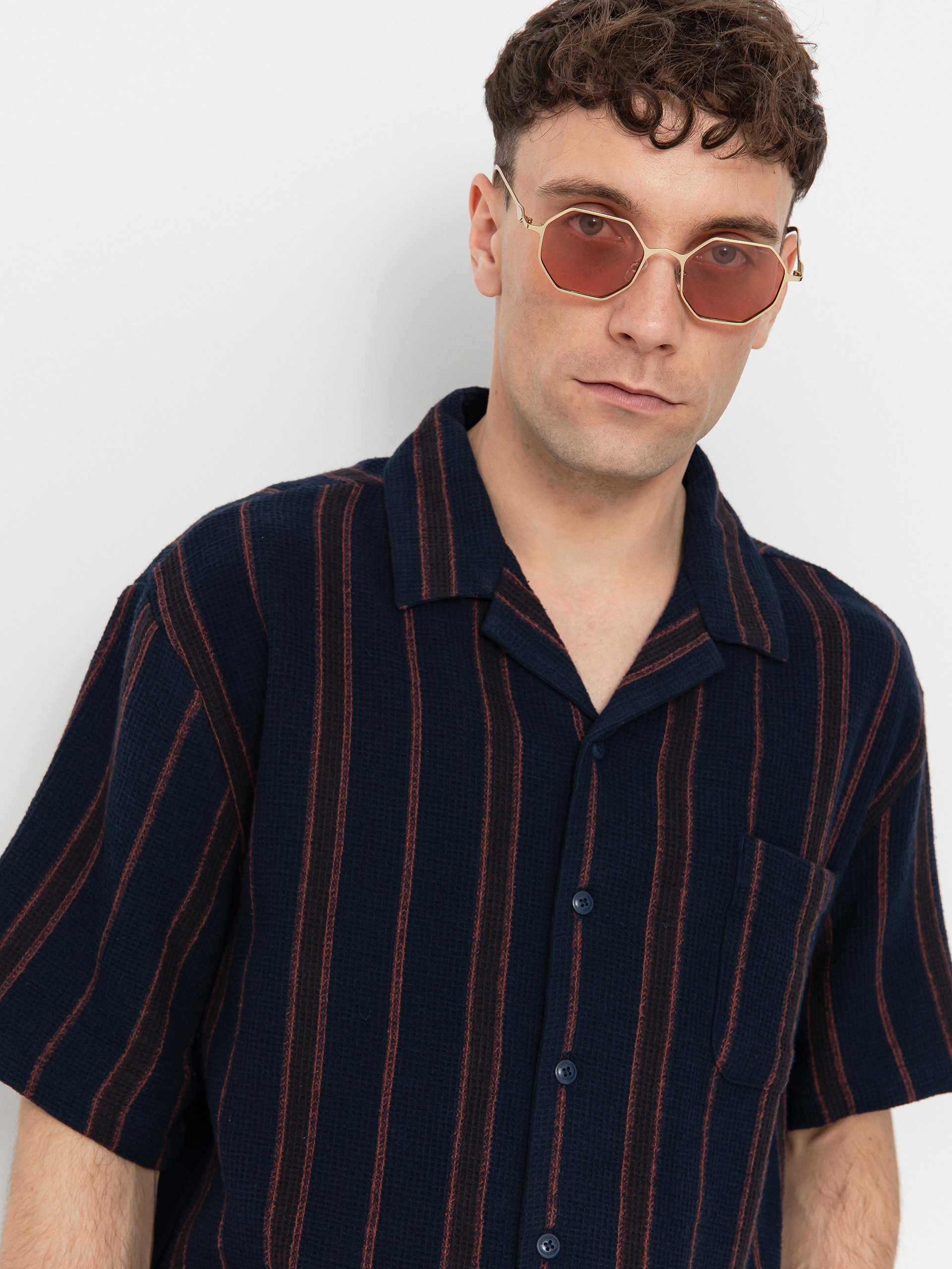 Brixton Bunker Waffle Stripe Hemd (washed navy stripe)