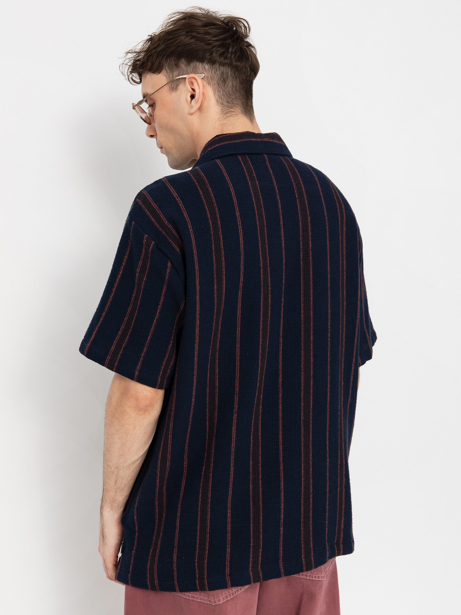 Brixton Bunker Waffle Stripe Hemd (washed navy stripe)