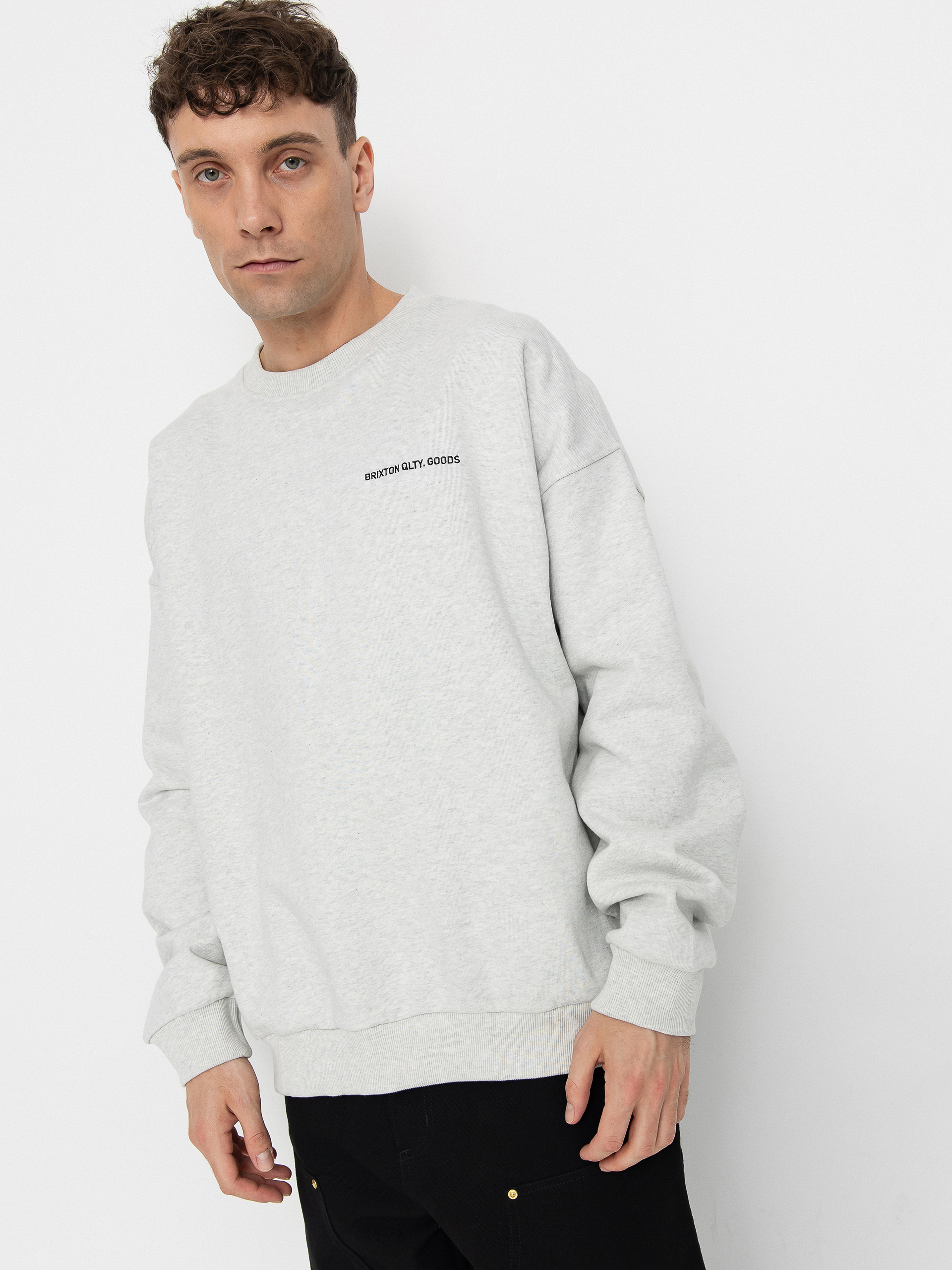 Brixton Embroidered Heavy Weight Crew Sweatshirt (heather grey ash)