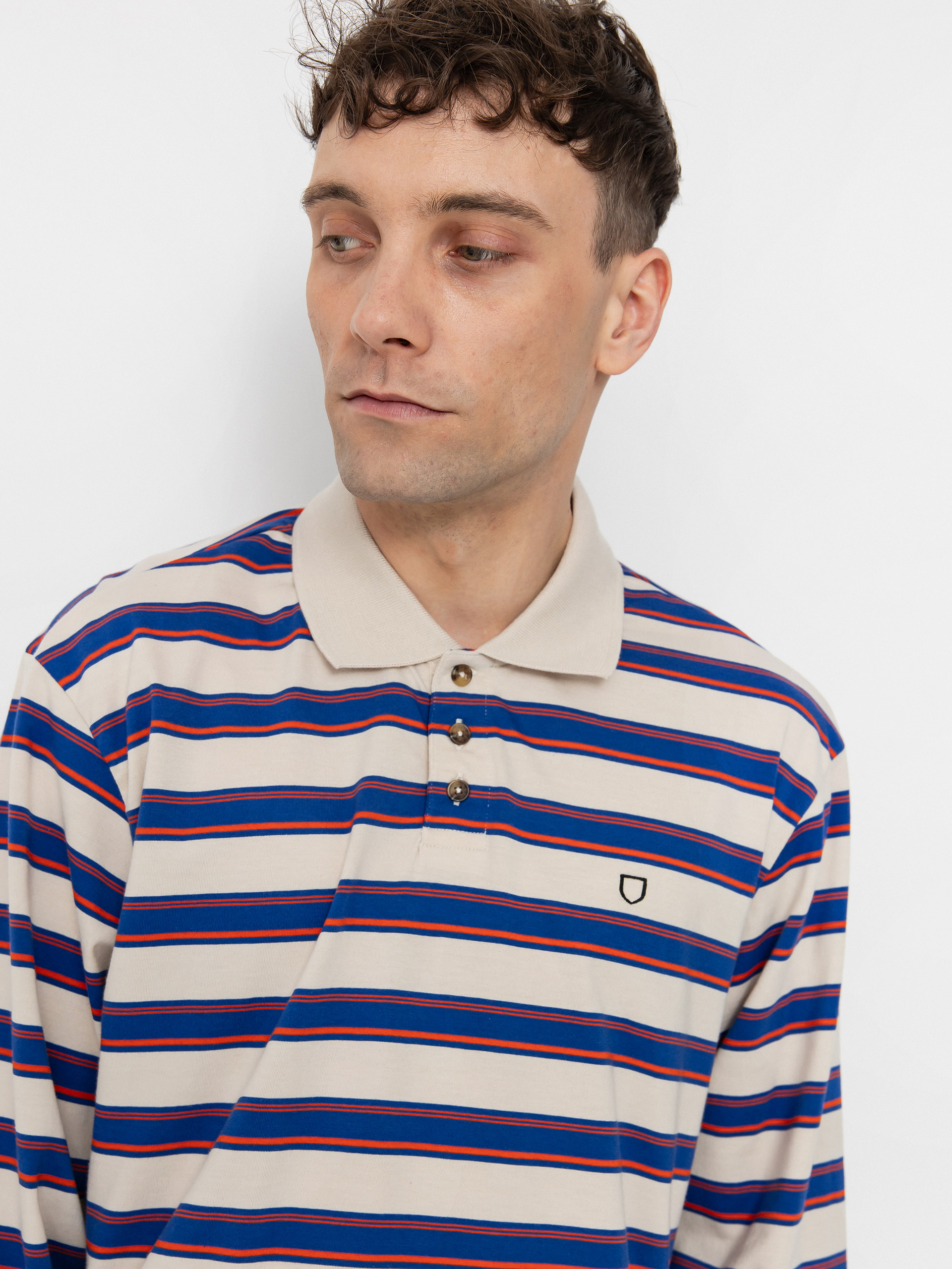 Brixton Vintage Stripe Polo Knit Longsleeve (electric blue/flame/whitecap)