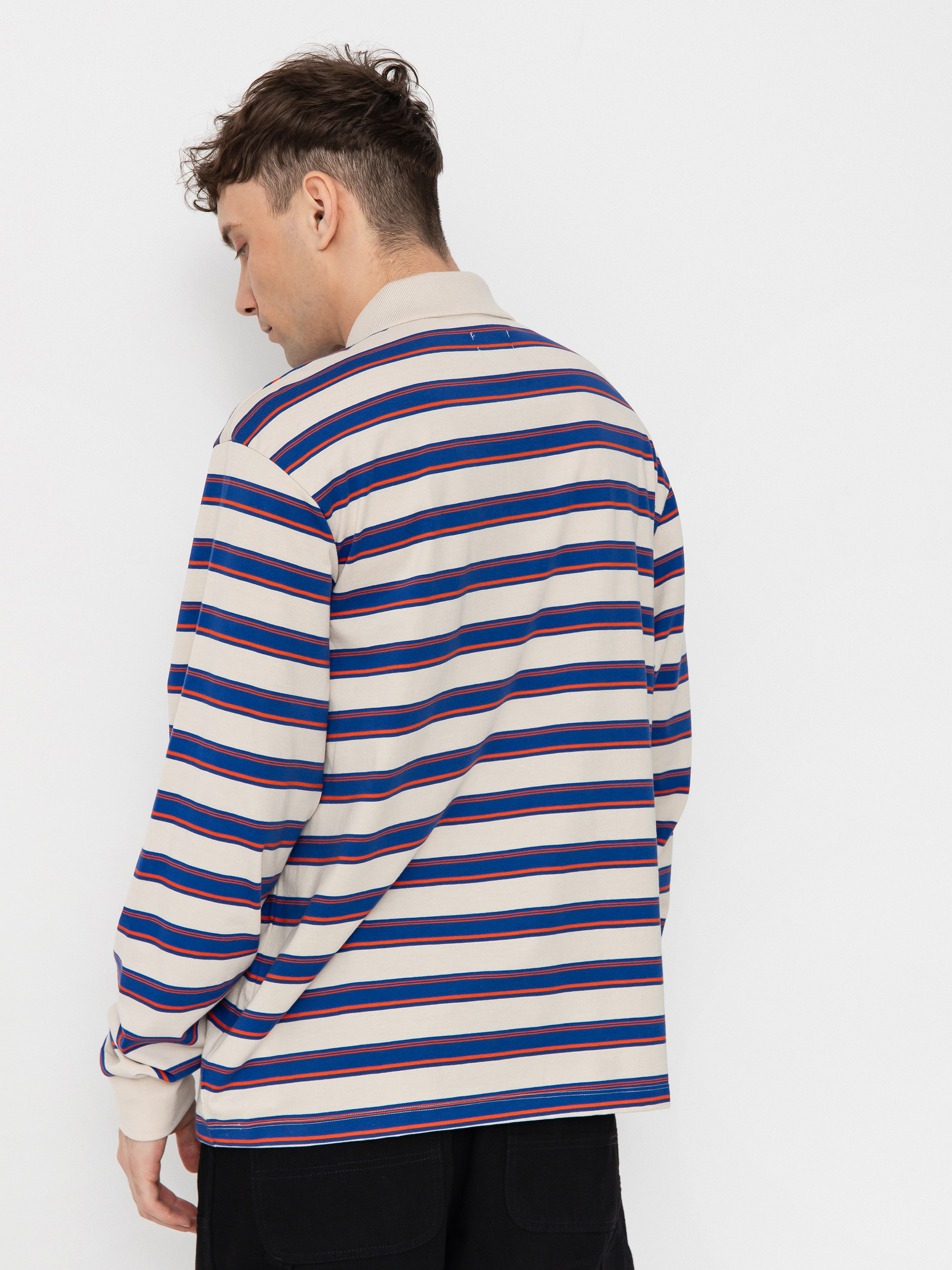 Brixton Vintage Stripe Polo Knit Longsleeve (electric blue/flame/whitecap)
