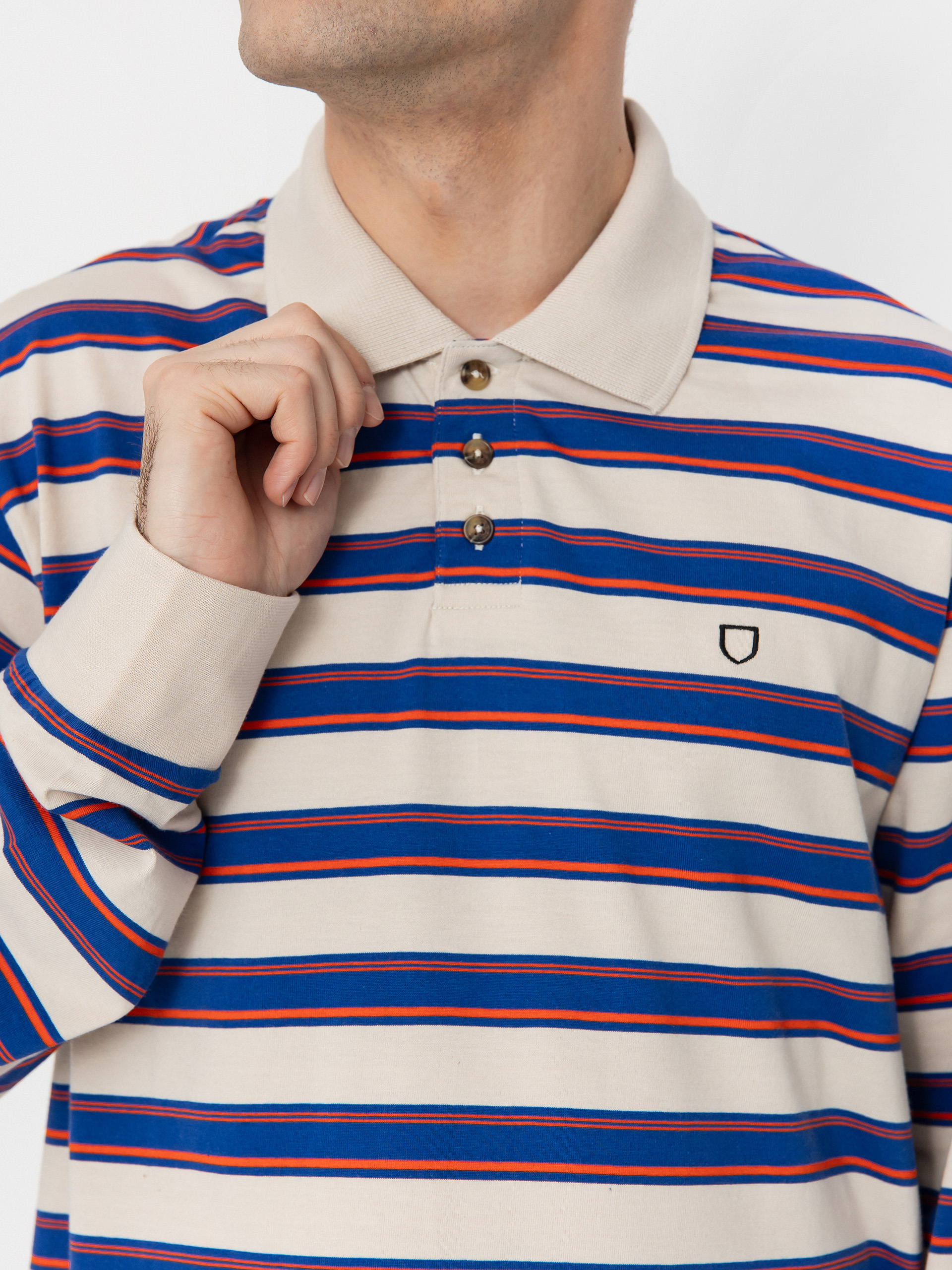 Brixton Vintage Stripe Polo Knit Longsleeve (electric blue/flame/whitecap)