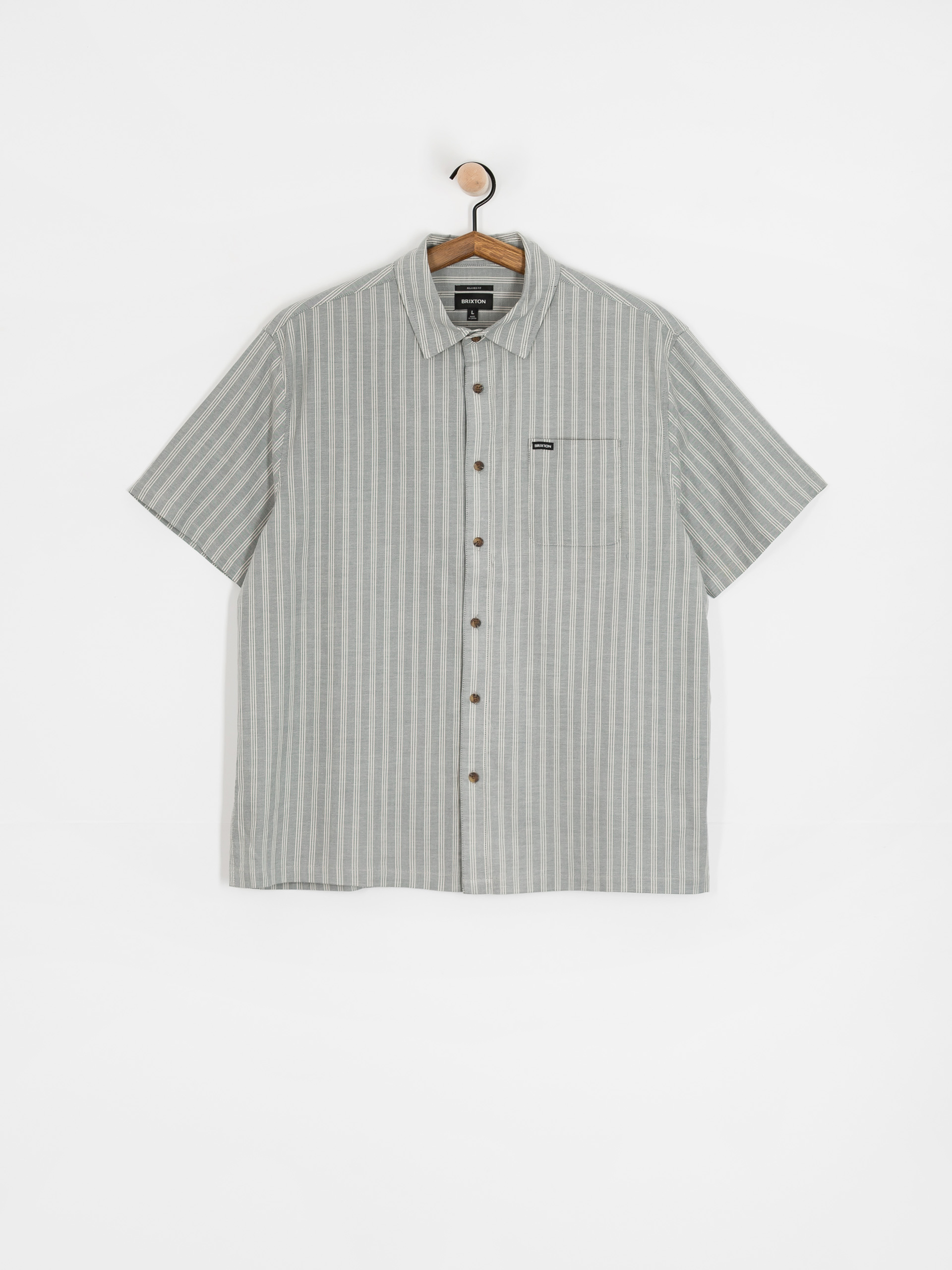 Brixton Cru Oxford Stripe Shirt - grey (basalt blue/whitcap stripe)