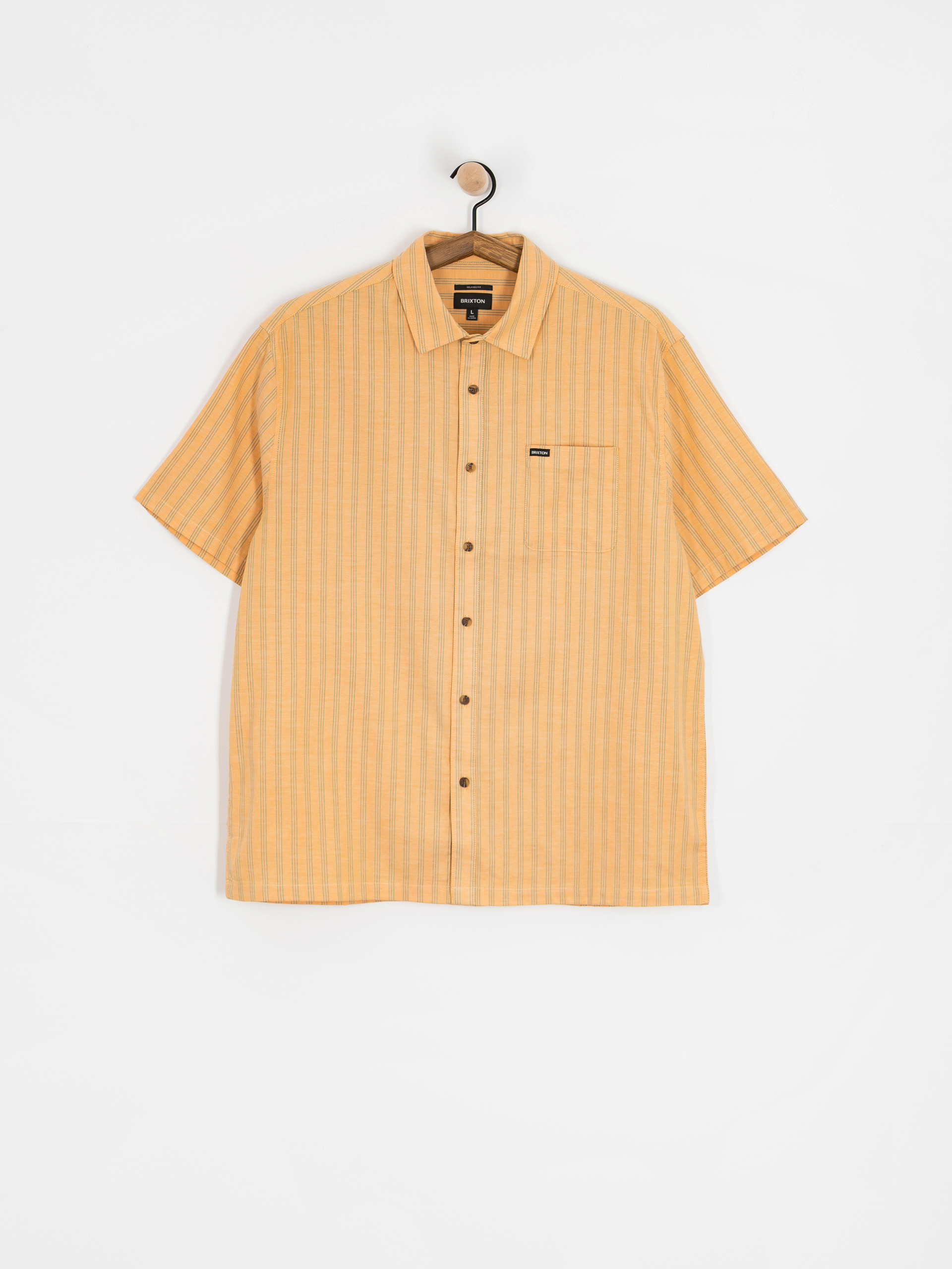 Brixton Cru Oxford Stripe Shirt (curry/ivy green stripe)