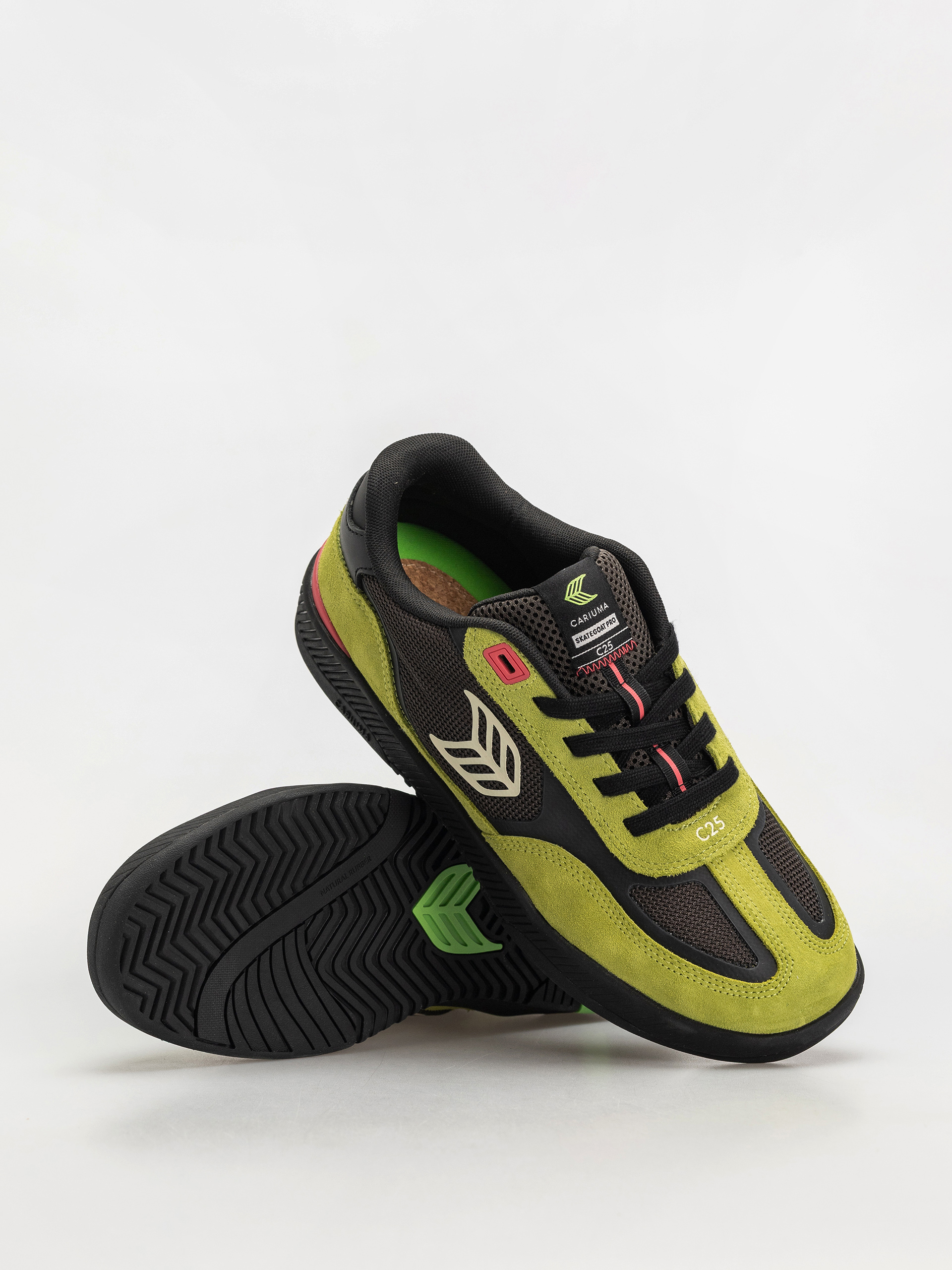 Cariuma Skategoat C25 Pro Shoes (lime green suede black mesh ivory logo pink)