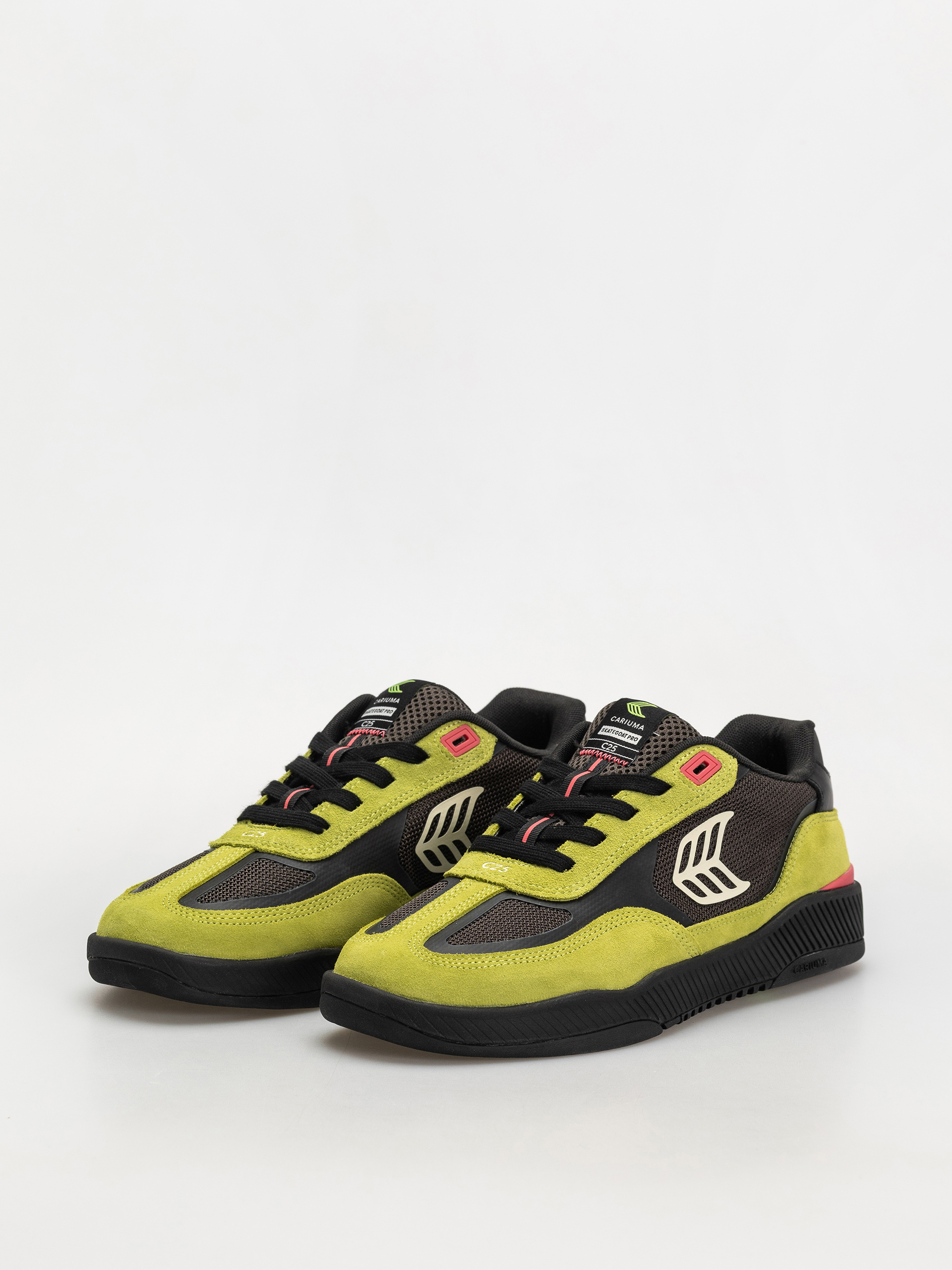 Cariuma Skategoat C25 Pro Shoes (lime green suede black mesh ivory logo pink)