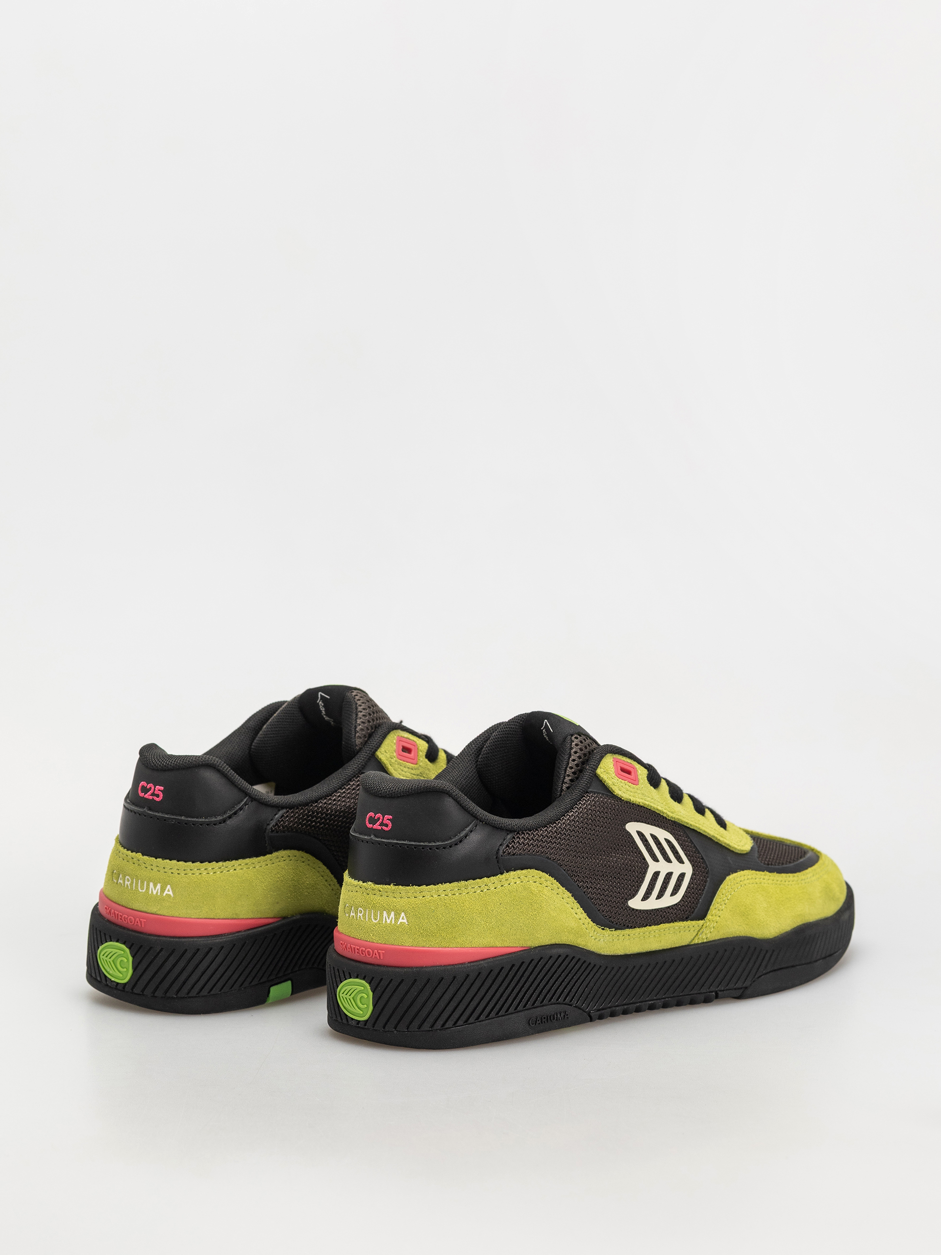 Cariuma Skategoat C25 Pro Schuhe (lime green suede black mesh ivory logo pink)