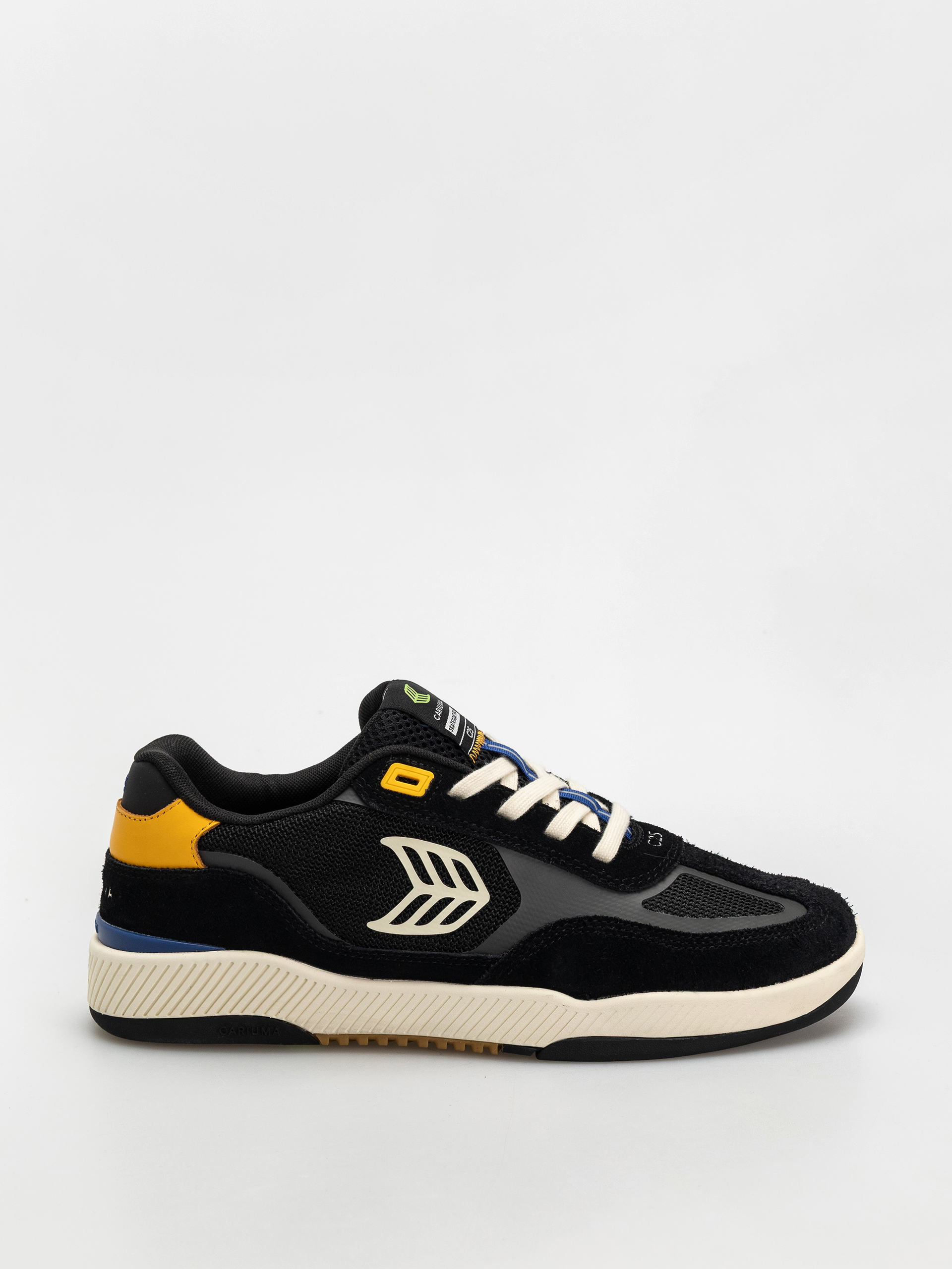 Cariuma Skategoat C25 Pro Shoes (black suede and mesh ivory logo yellow)