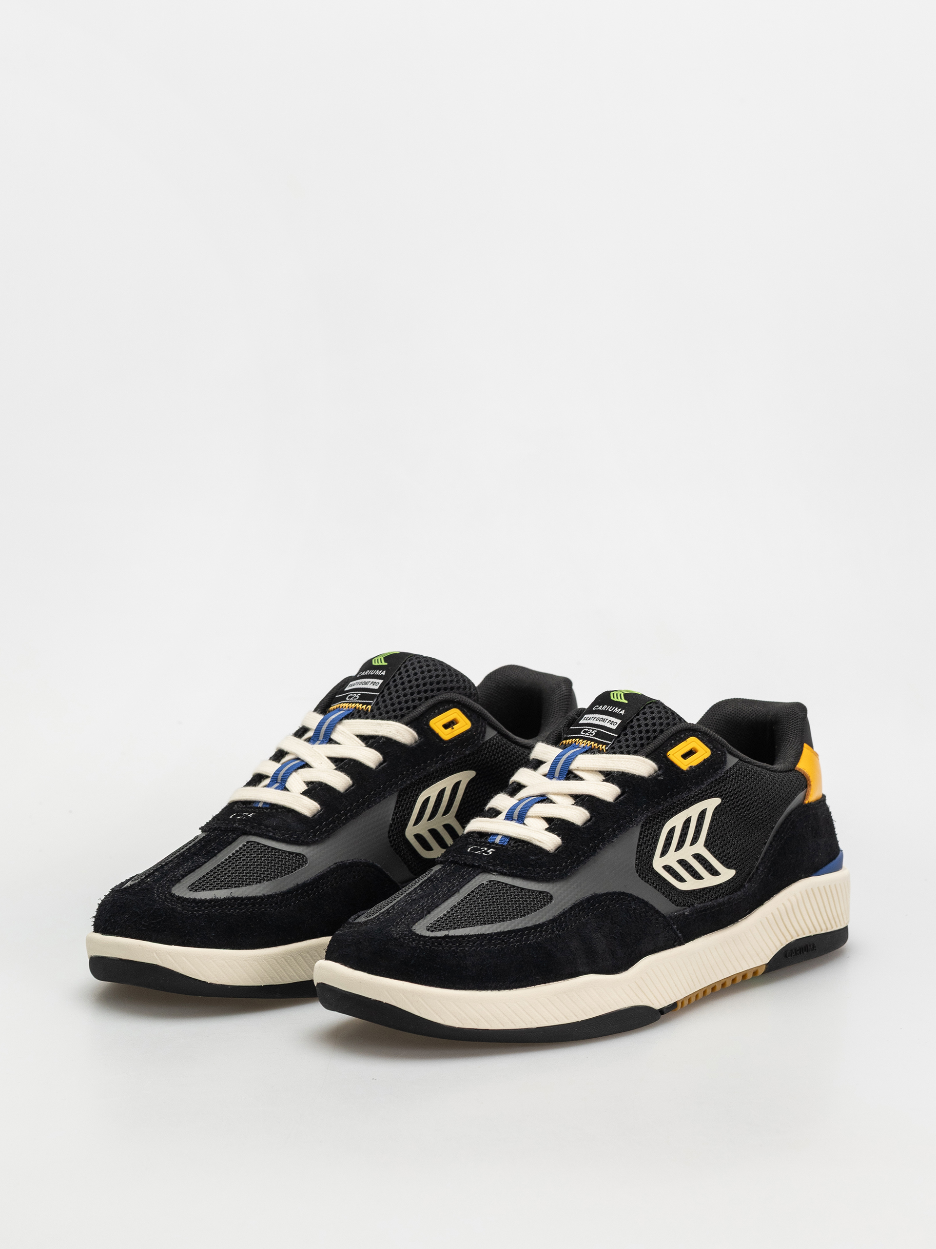 Cariuma Skategoat C25 Pro Schuhe (black suede and mesh ivory logo yellow)
