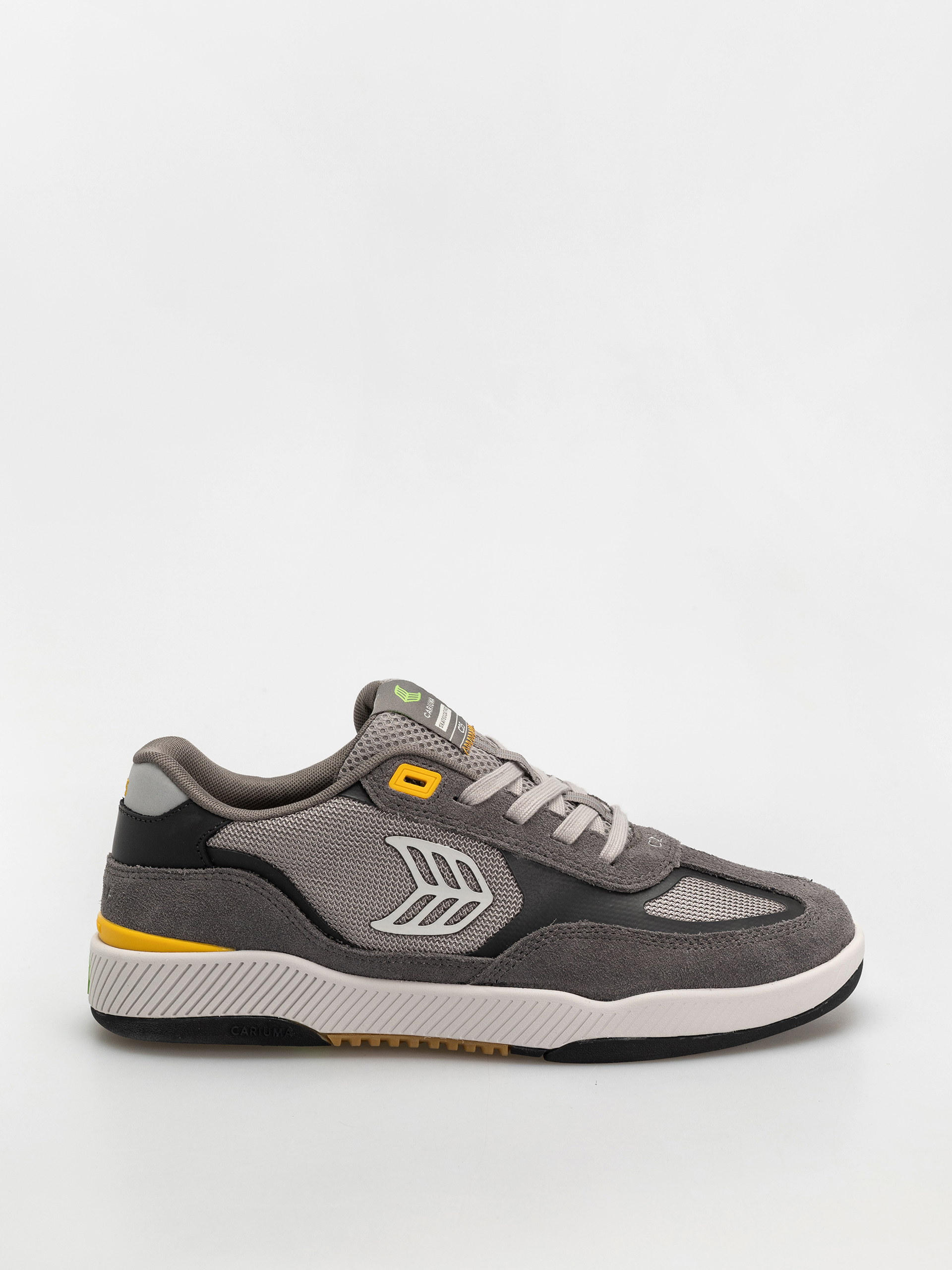 Cariuma Skategoat C25 Pro Shoes (charcoal grey suede light grey mesh ice logo yellow)