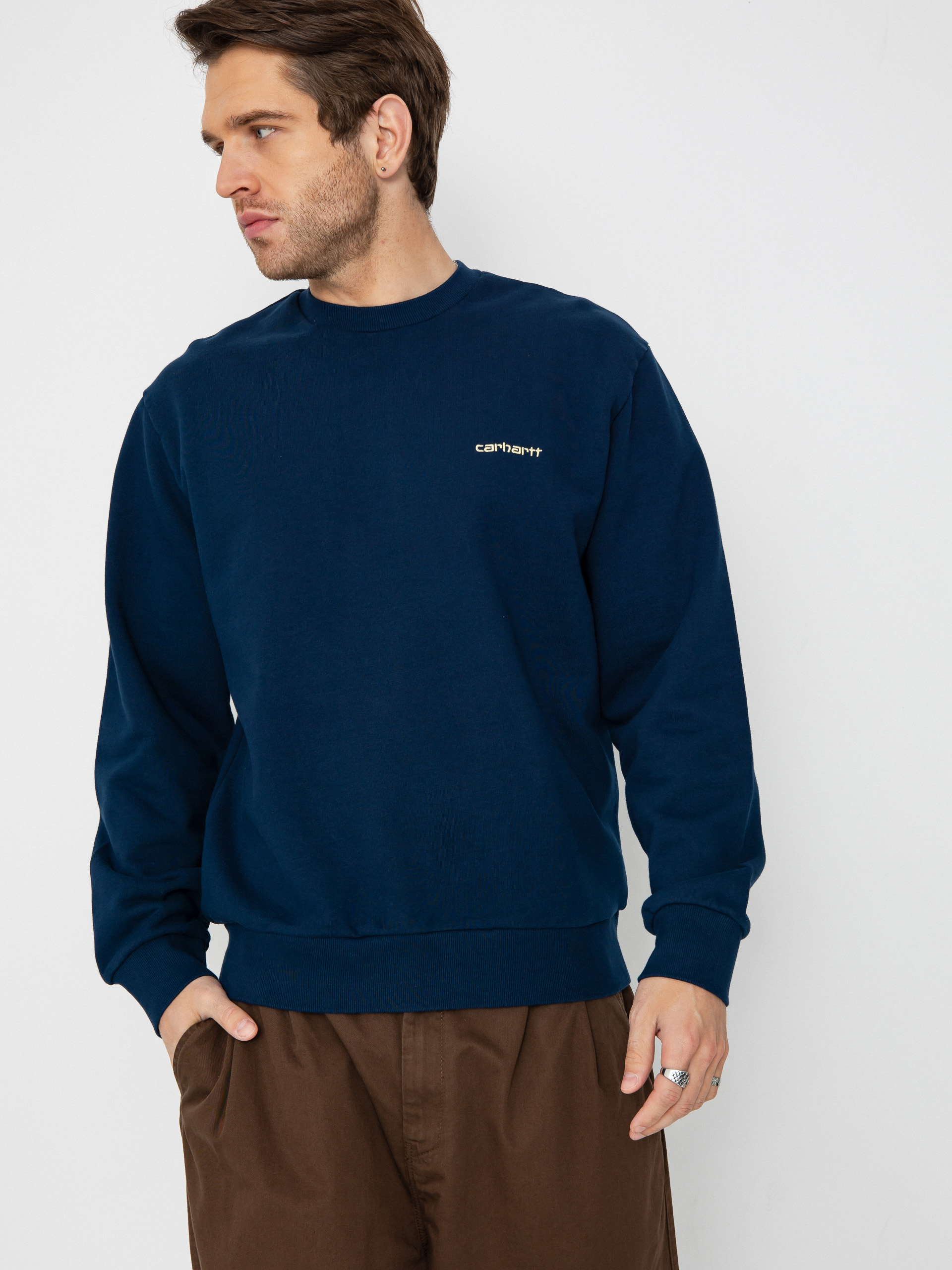 Carhartt WIP Script Embroidery Sweatshirt (ink/air yellow)