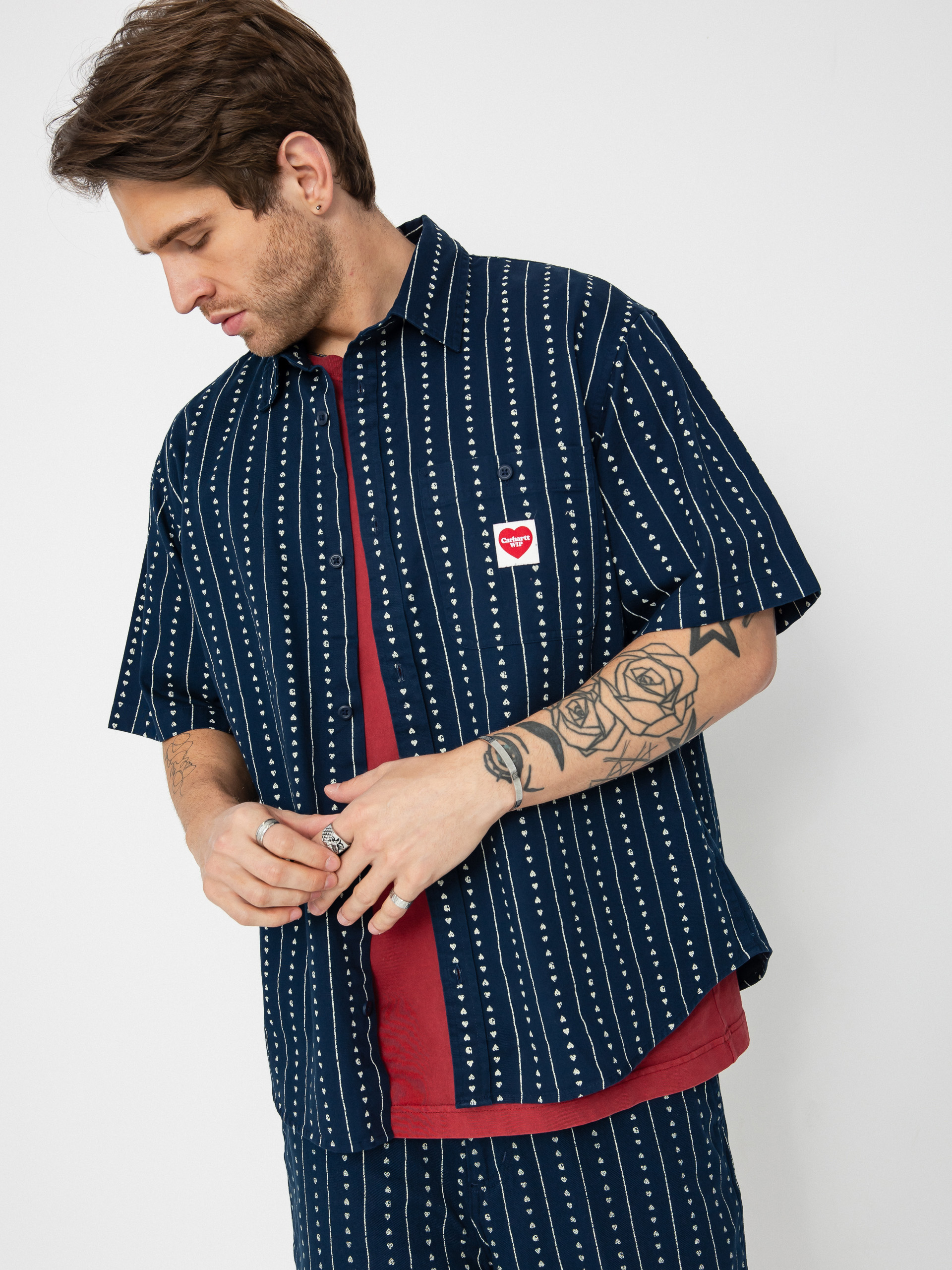 Carhartt WIP Drewe Shirt - navy blue (heart c pinstripe/ink