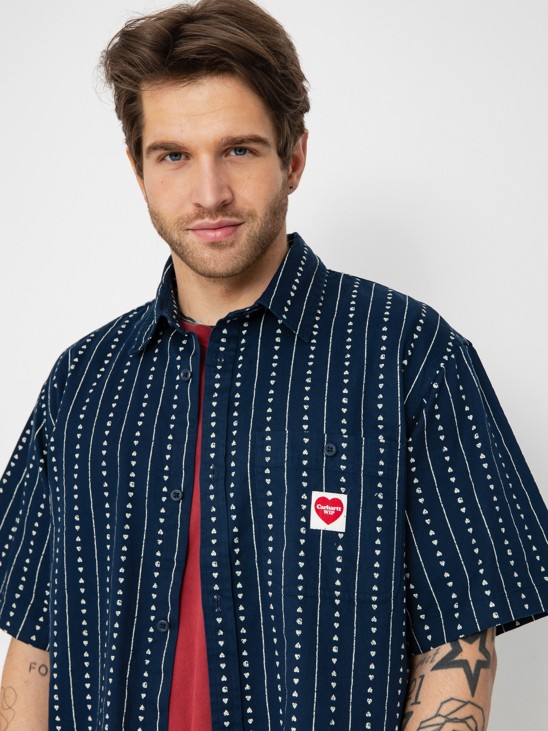 Carhartt WIP Drewe Shirt - navy blue (heart c pinstripe/ink