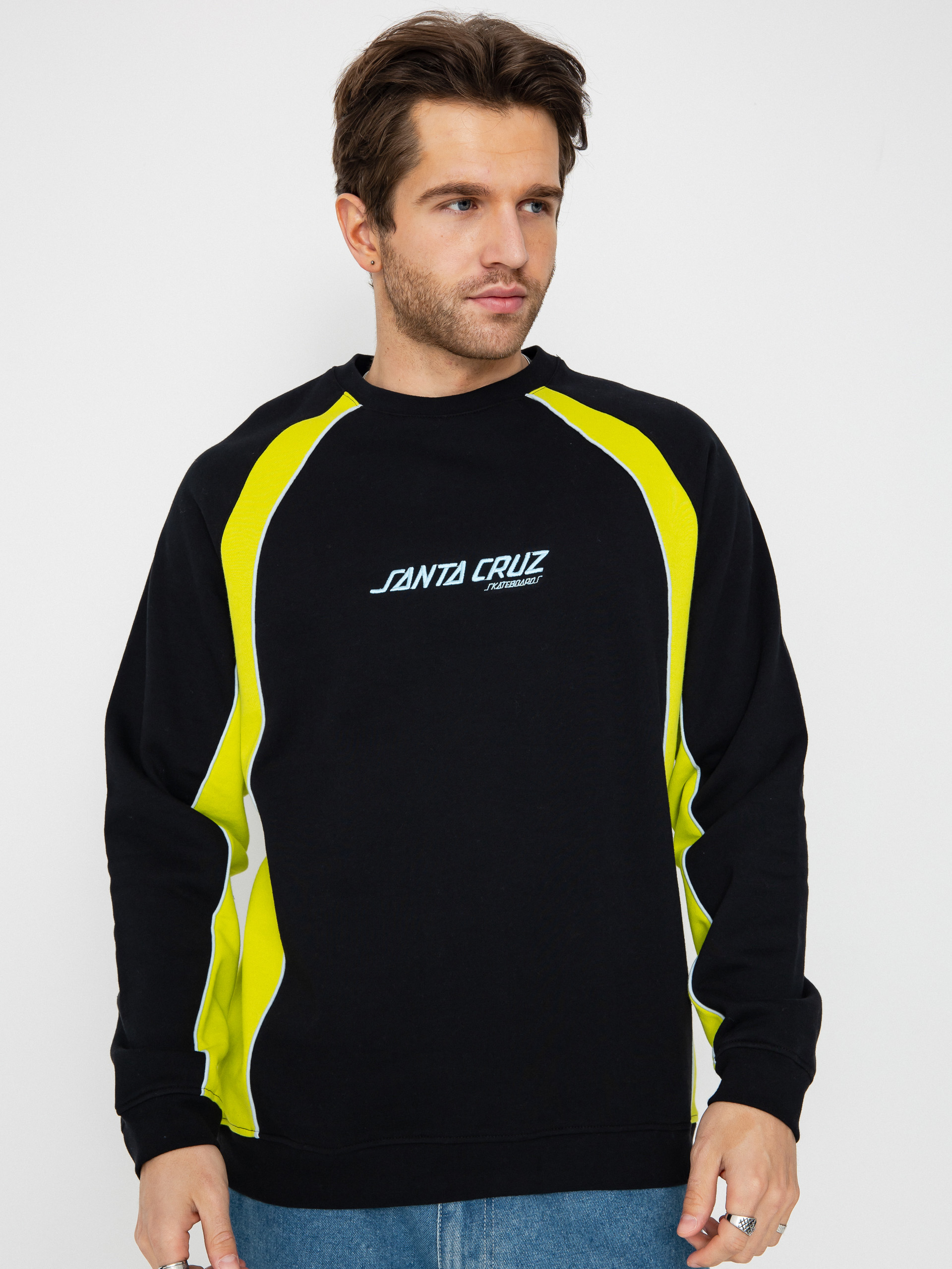 Santa Cruz Strip Front Racer Crew Sweatshirt (apple green/black)