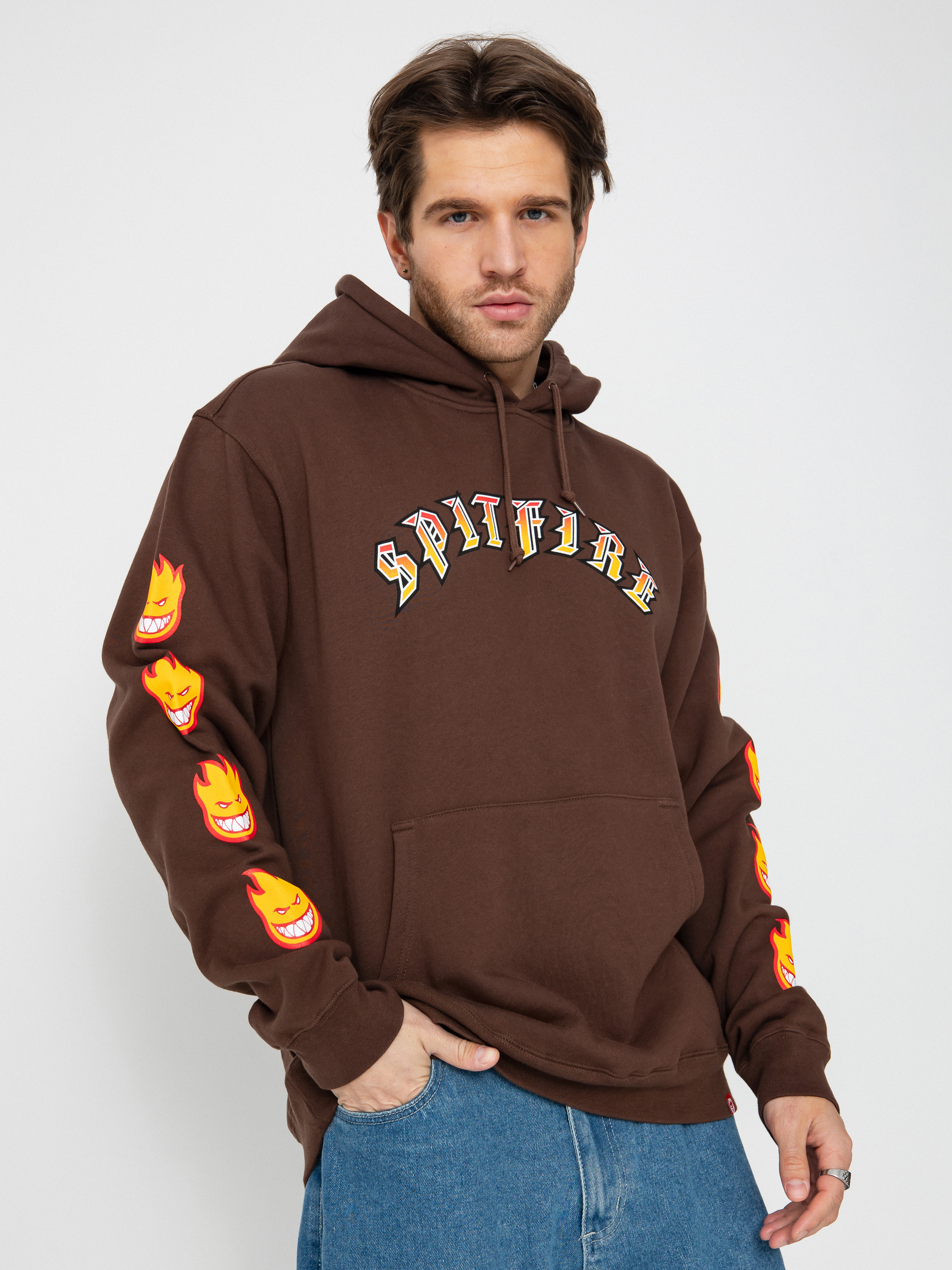 Spitfire Old E Bighead Fill Sleeve HD Hoodie - brown (brown/gold