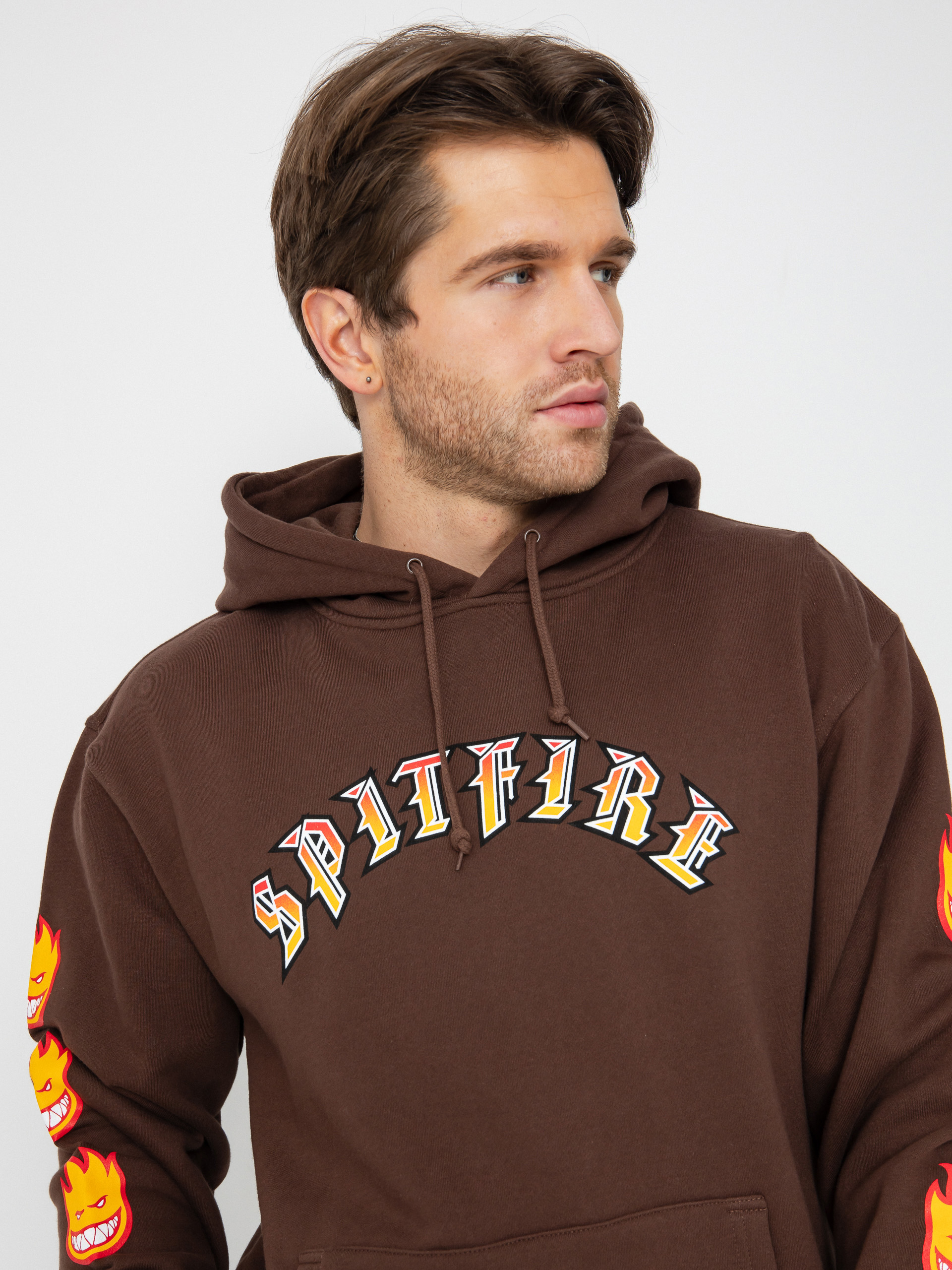 Spitfire Old E Bighead Fill Sleeve HD Hoodie - brown (brown/gold