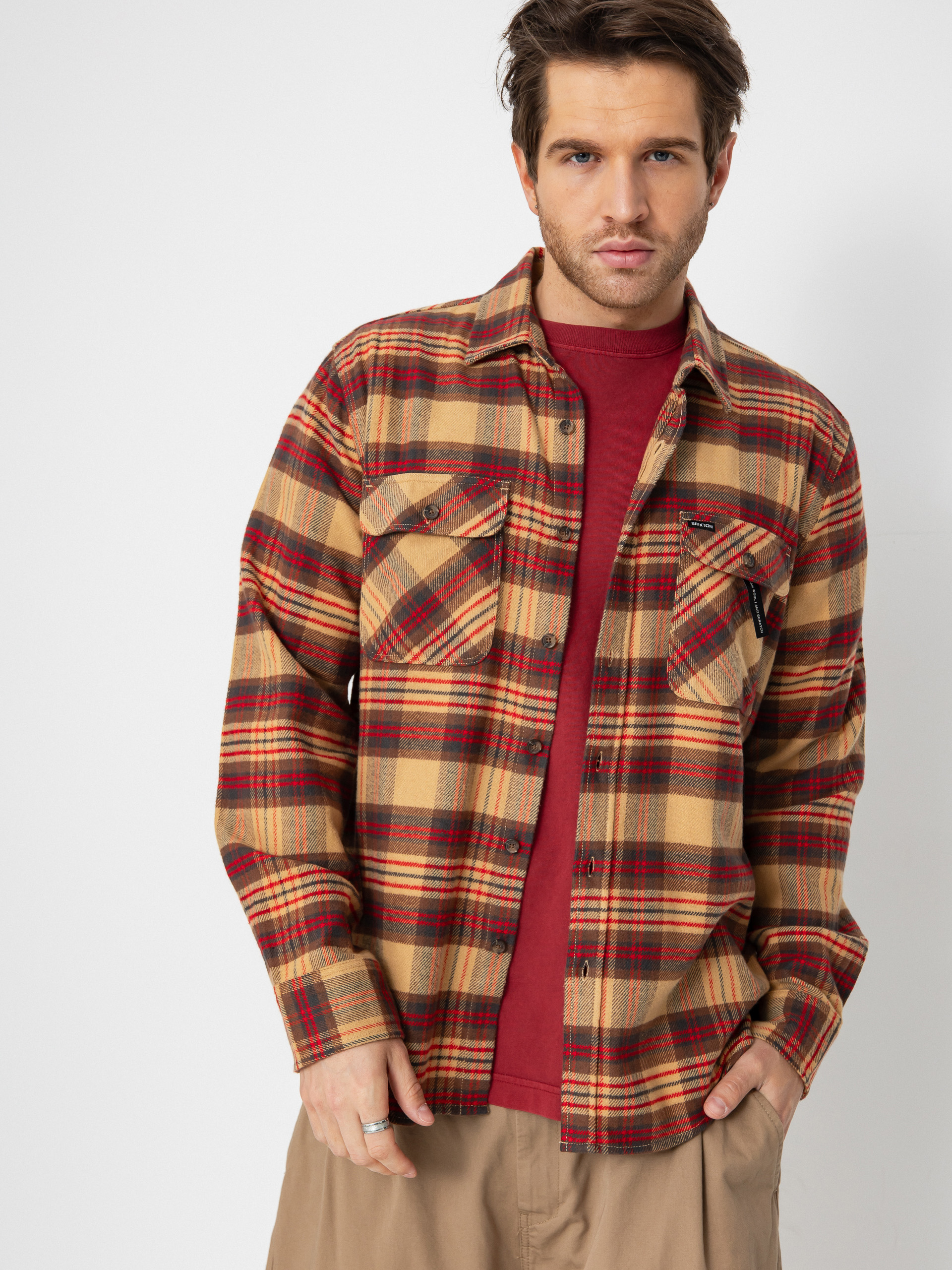 Brixton Bowery Flannel Shirt (curry/washed black/crimson)