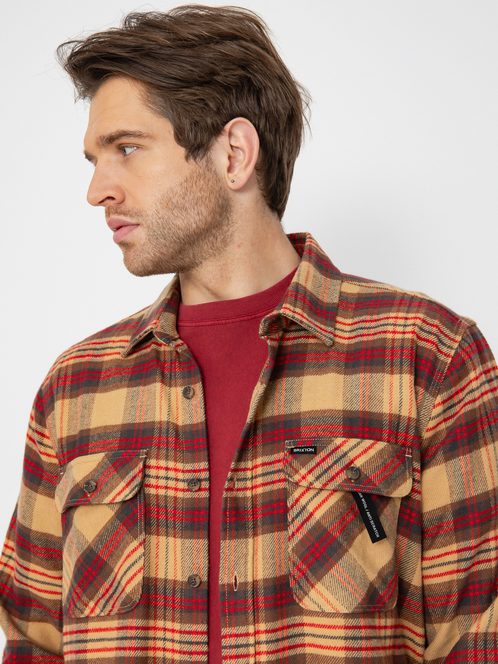 Brixton Bowery Flannel Hemd (curry/washed black/crimson)