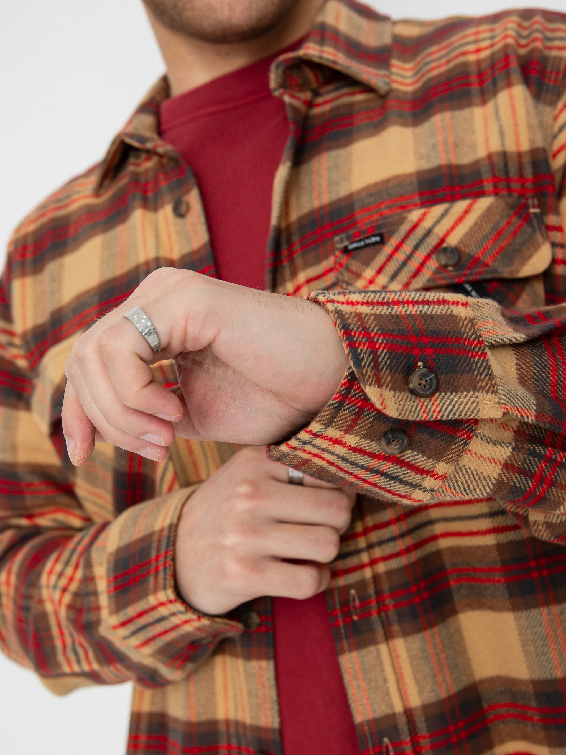 Brixton Bowery Flannel Hemd (curry/washed black/crimson)