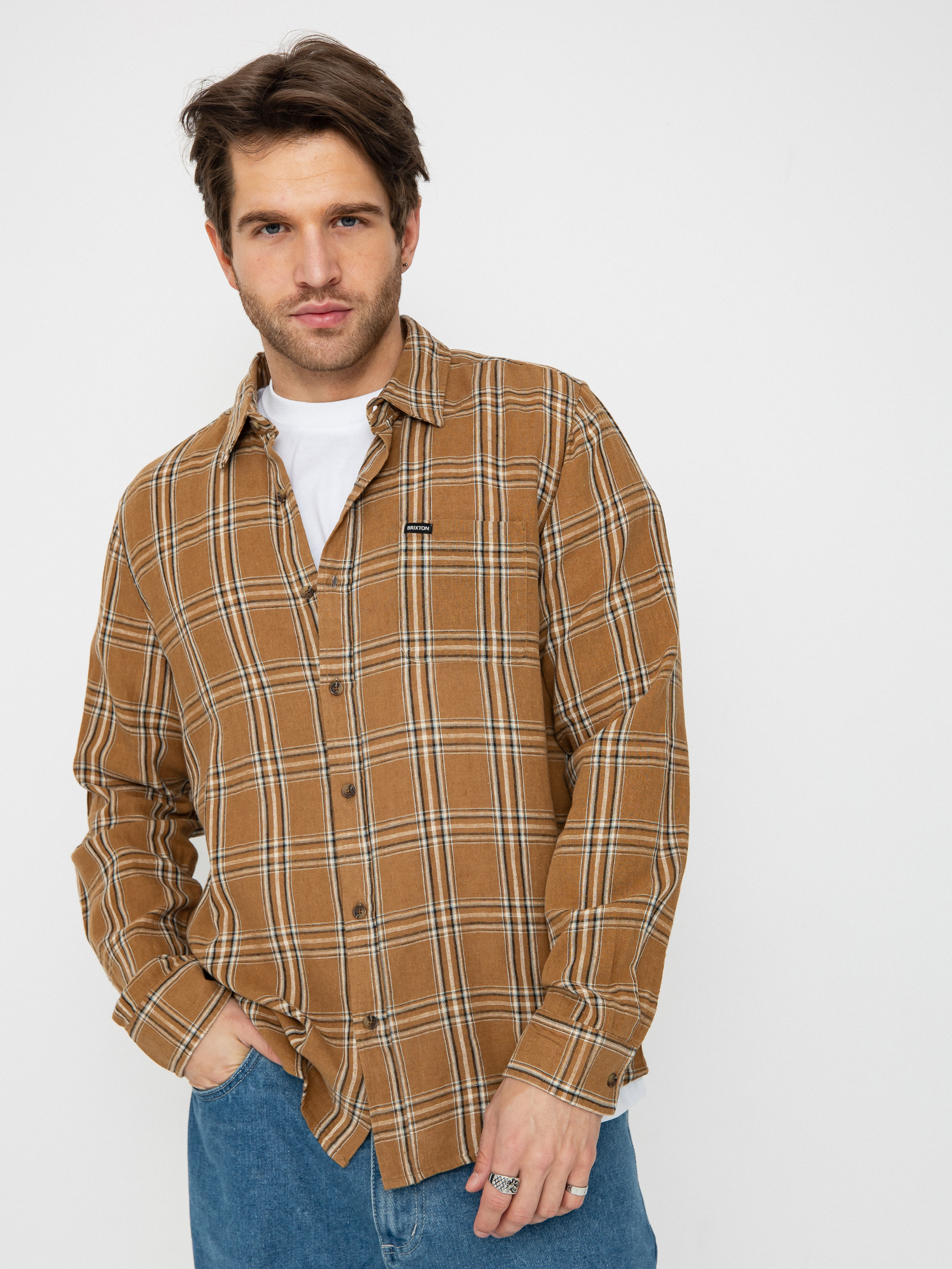 Brixton Charter Linen Blend Ls Hemd (washed cooper/whitecap plaid)