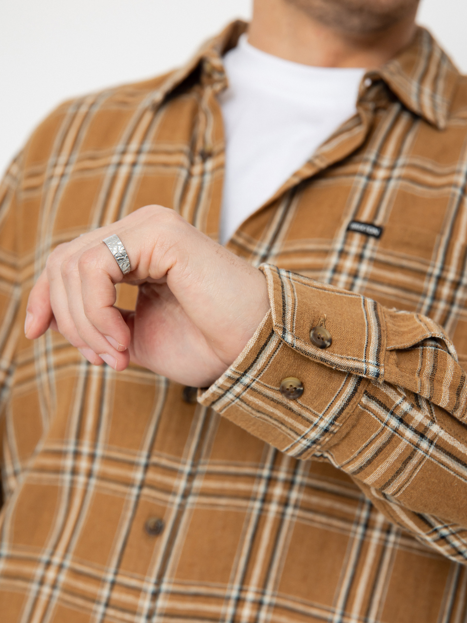 Brixton Charter Linen Blend Ls Shirt (washed cooper/whitecap plaid)