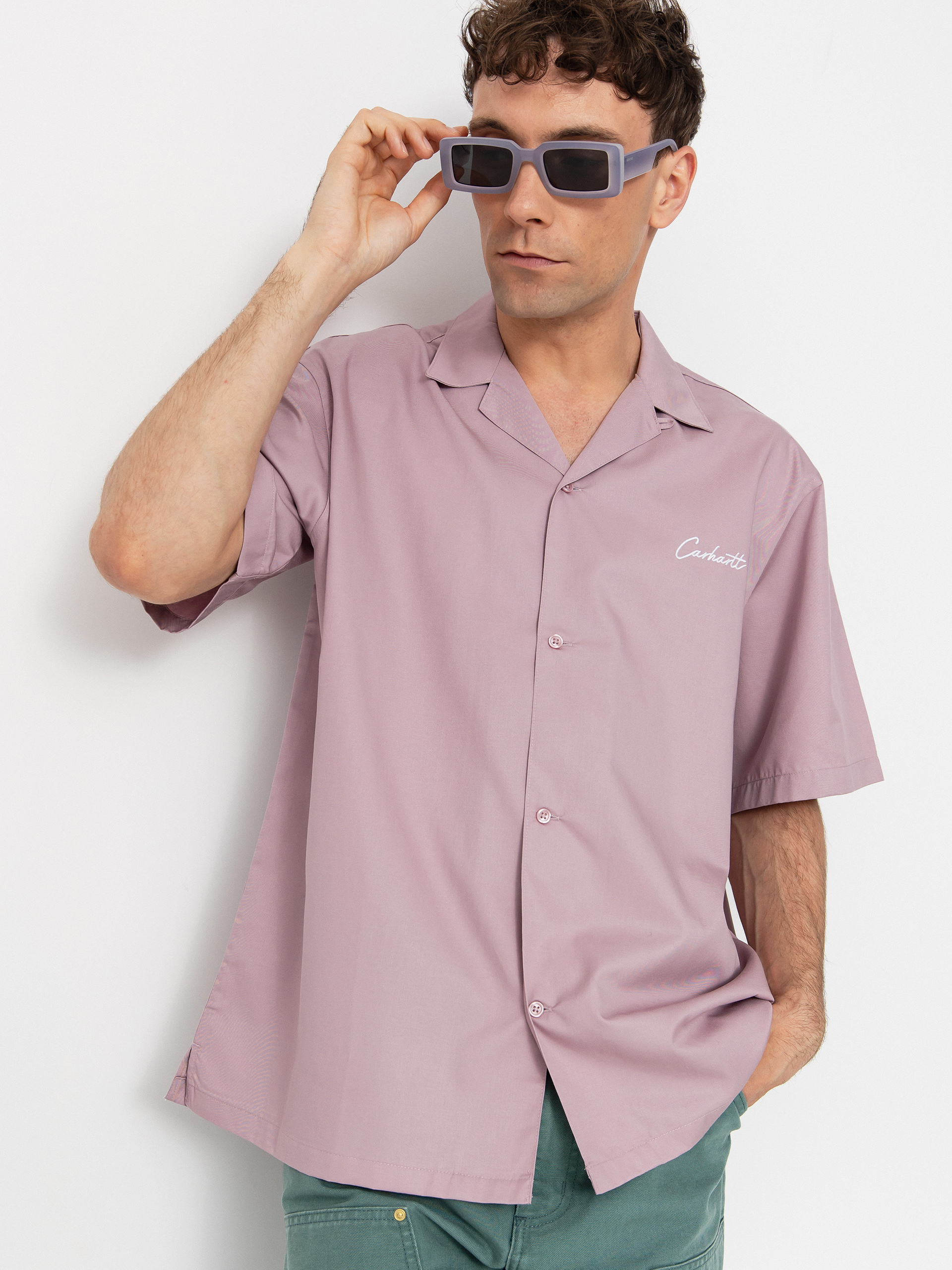 大人気★CARHARTT★S/S DELRAY SHIRT シャツ(GLASSY PINK/追跡O) Carhartt WIP – S/S Delray Shirt Glassy Pink/Black