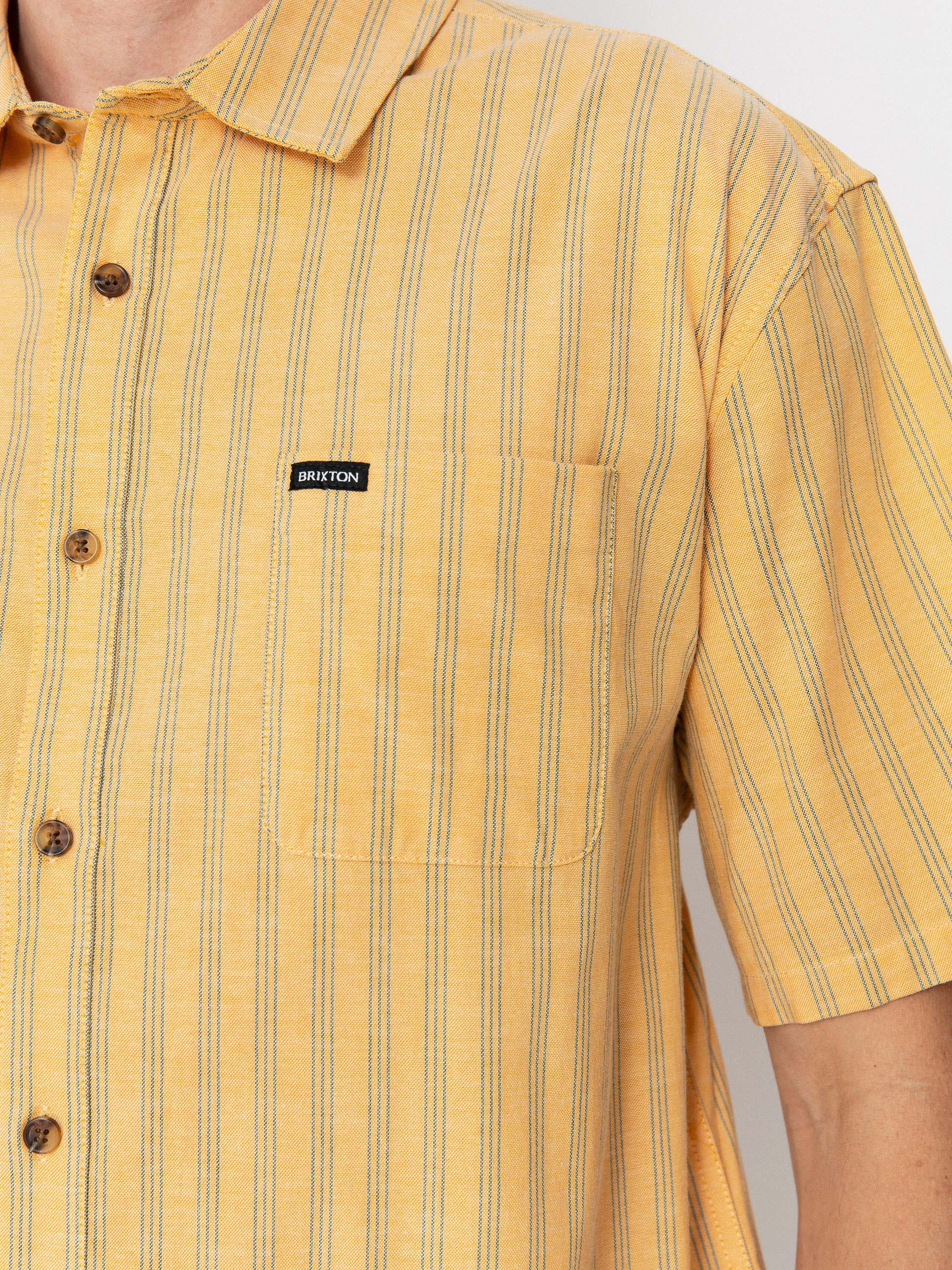 Brixton Cru Oxford Stripe Hemd (curry/ivy green stripe)