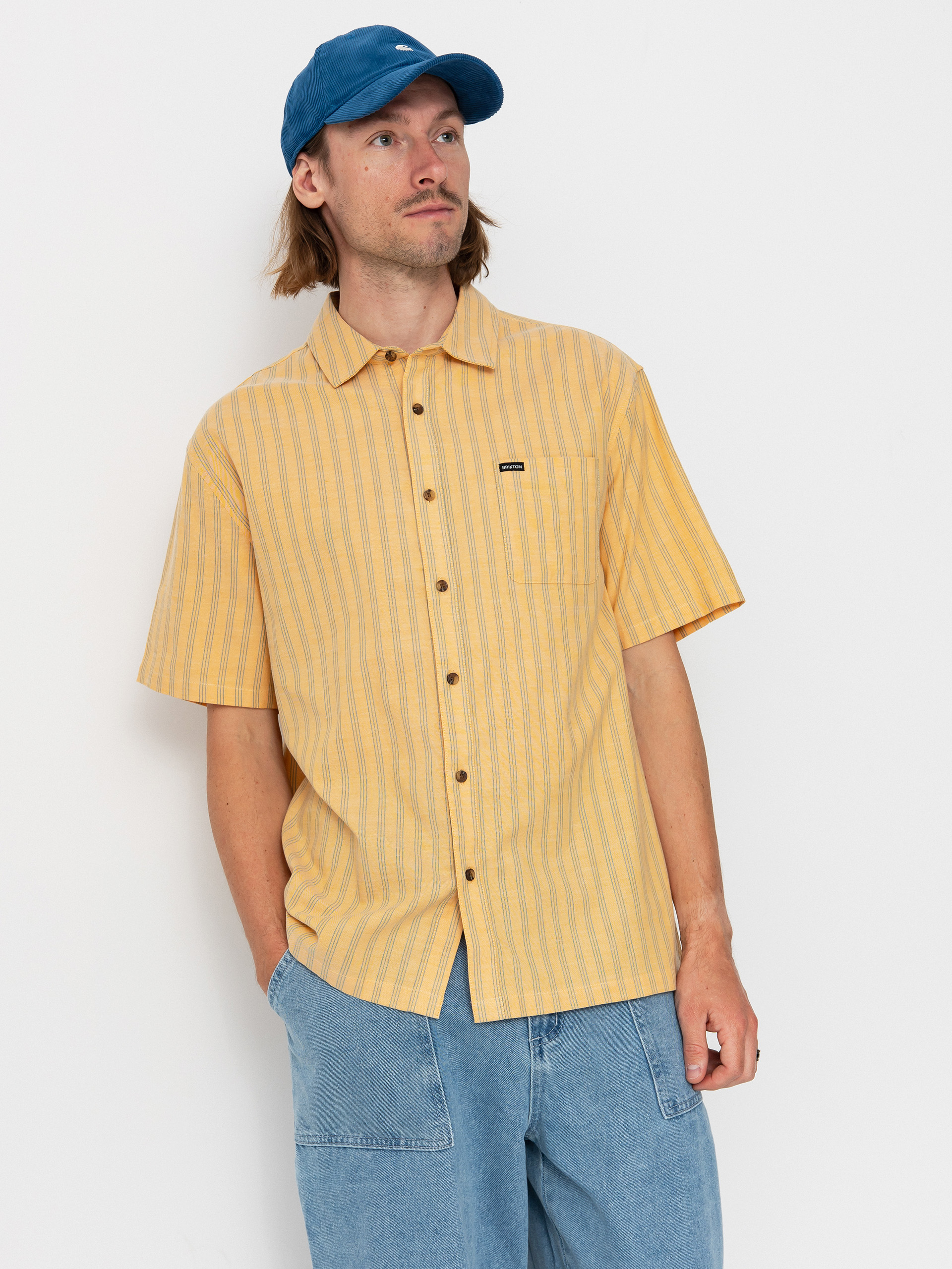 Brixton Cru Oxford Stripe Shirt - yellow (curry/ivy green stripe)