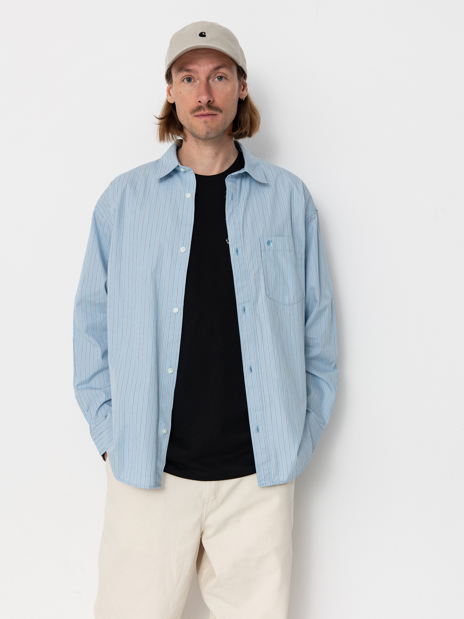 Stussy Full Zip Work Shirt - burgundy (grey stripe)