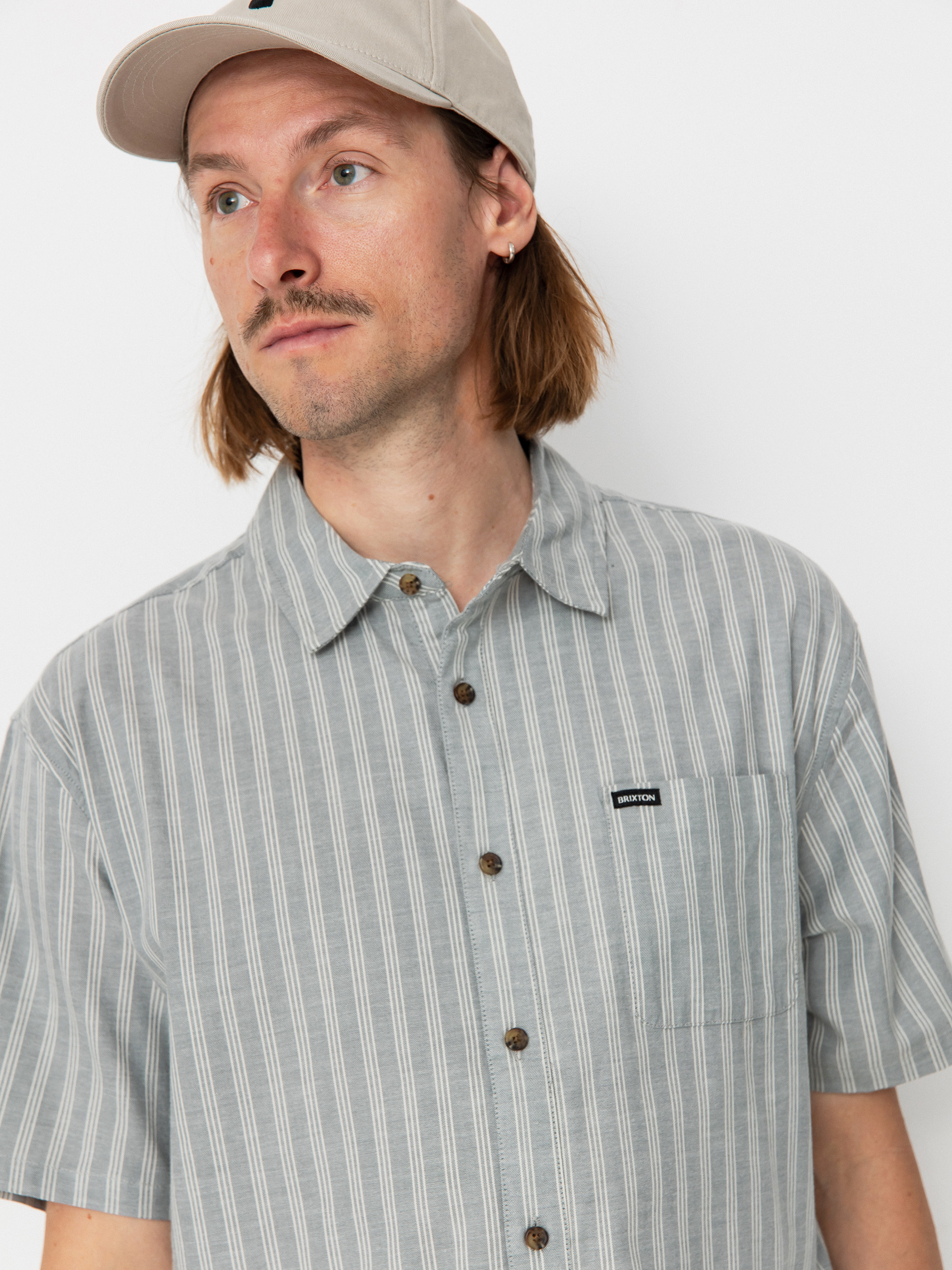 Brixton Cru Oxford Stripe Hemd (basalt blue/whitcap stripe)