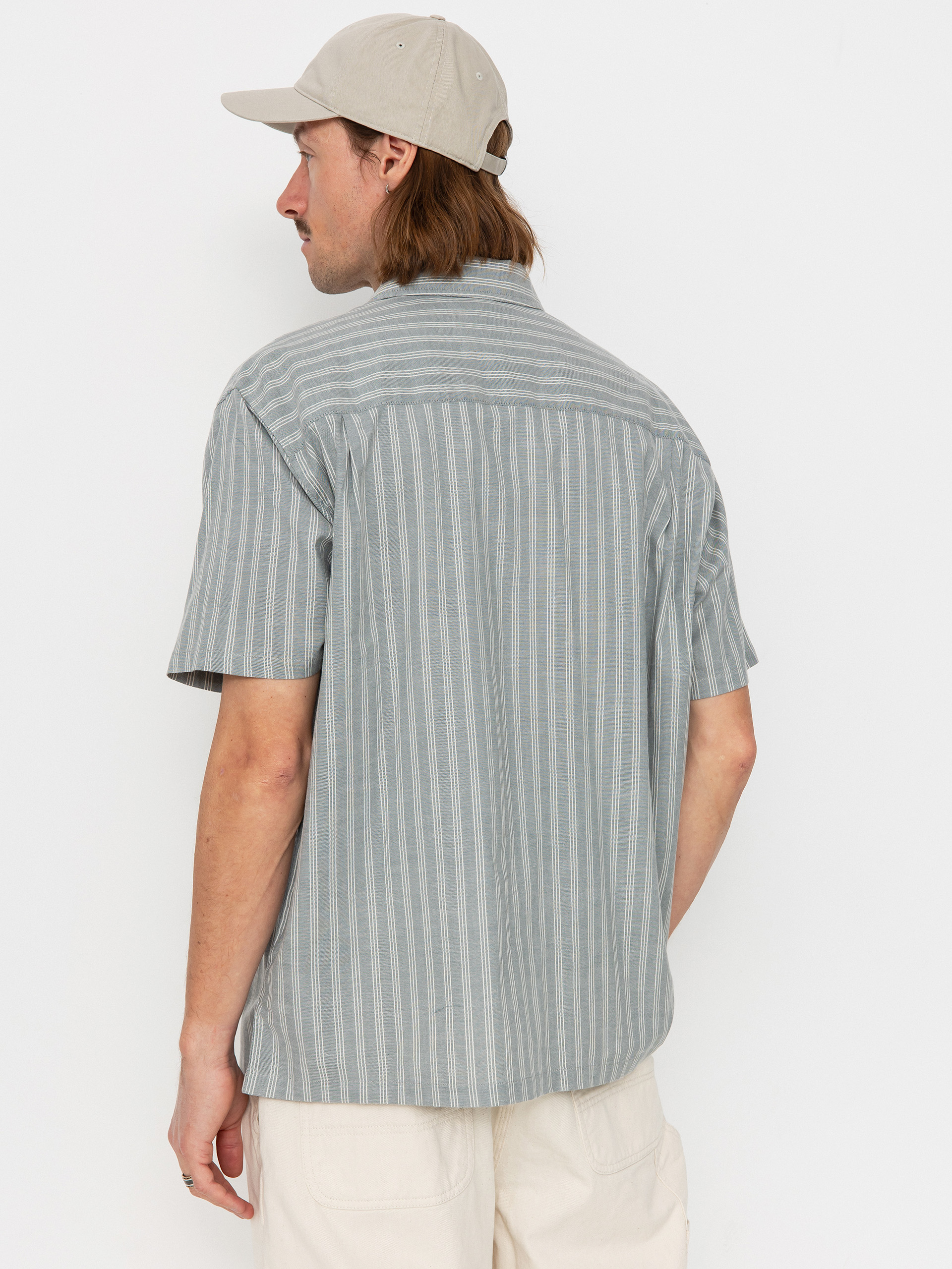 Brixton Cru Oxford Stripe Shirt (basalt blue/whitcap stripe)